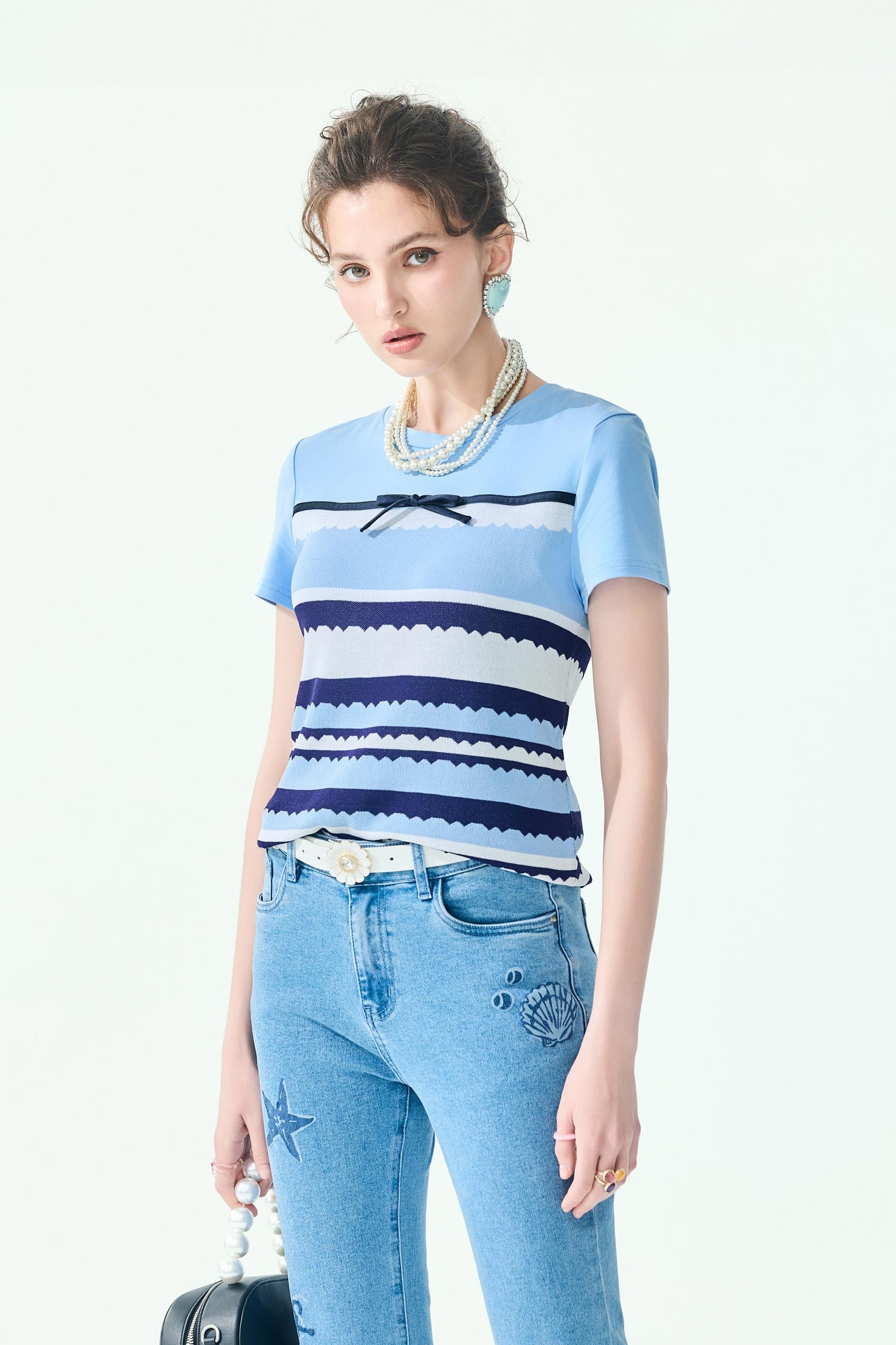 Knit and Tshirt Mix Colour Block TopKnit and Tshirt Mix Colour Block Top,Tops,Season (SS) Look,Stripe,Knitted,Knitted tops