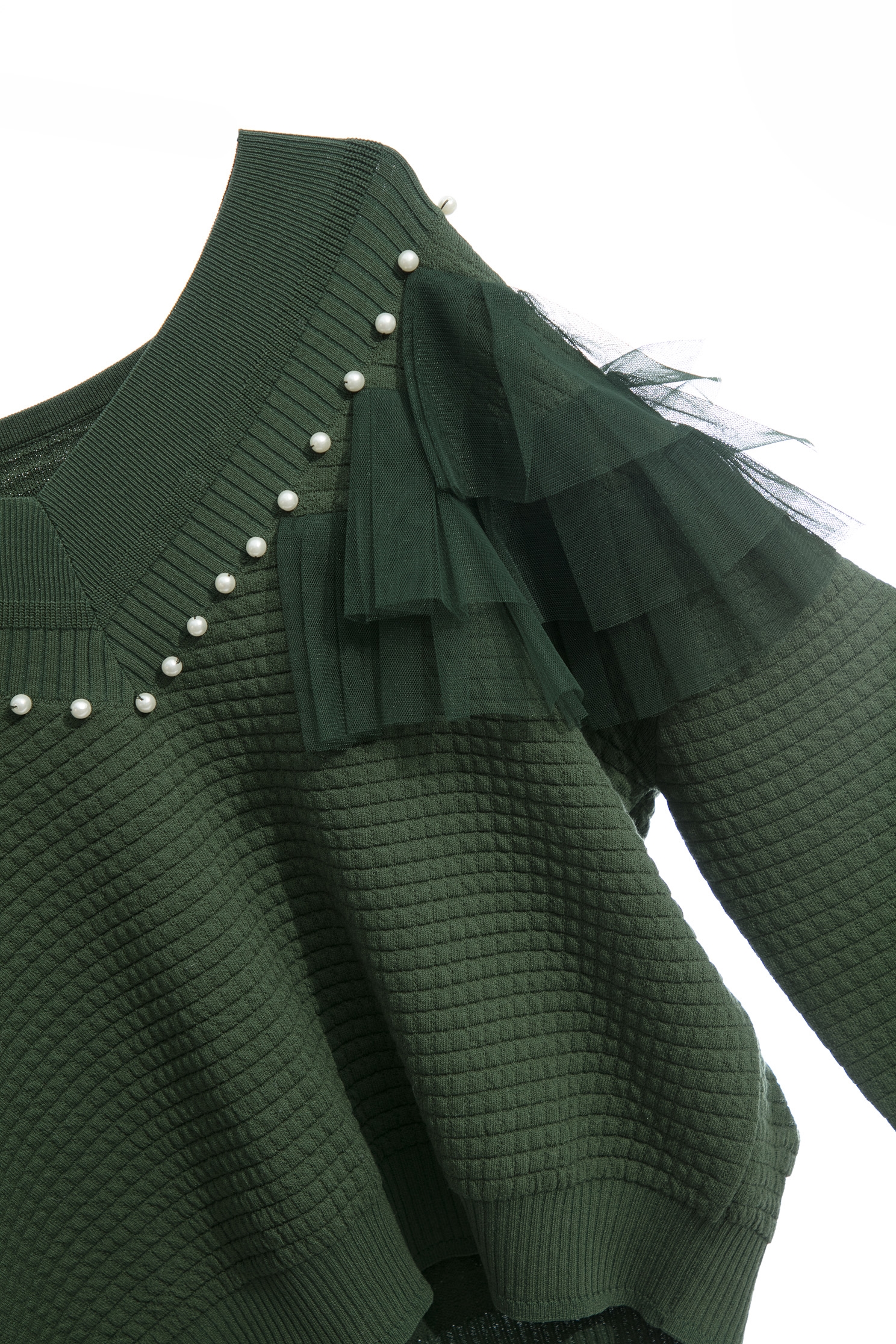 V-neck Knit Top With Pearl AppliqueV-neck Knit Top With Pearl Applique,Tops,Plaid,pearl,Season (AW) Look,Mesh fabric,Knitted,Knitted tops