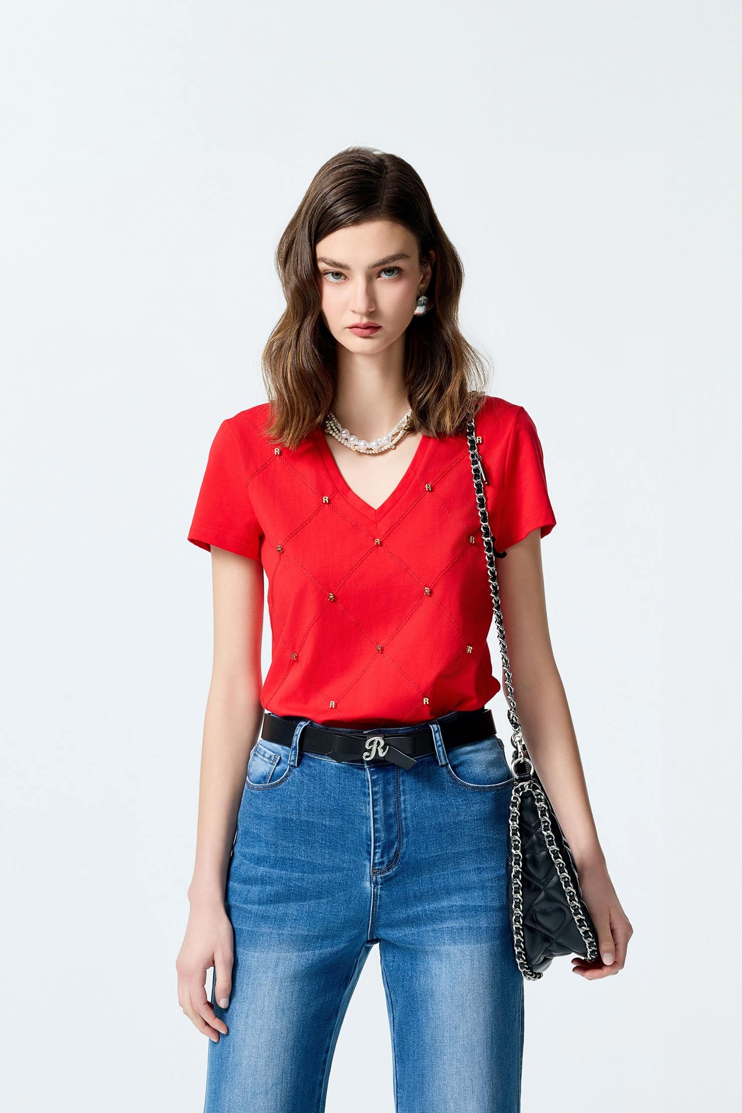 R Logo Short Sleeve TeeR Logo Short Sleeve Tee,T-shirts,Tops,Embroidered,Plaid,Season (AW) Look,Cotton