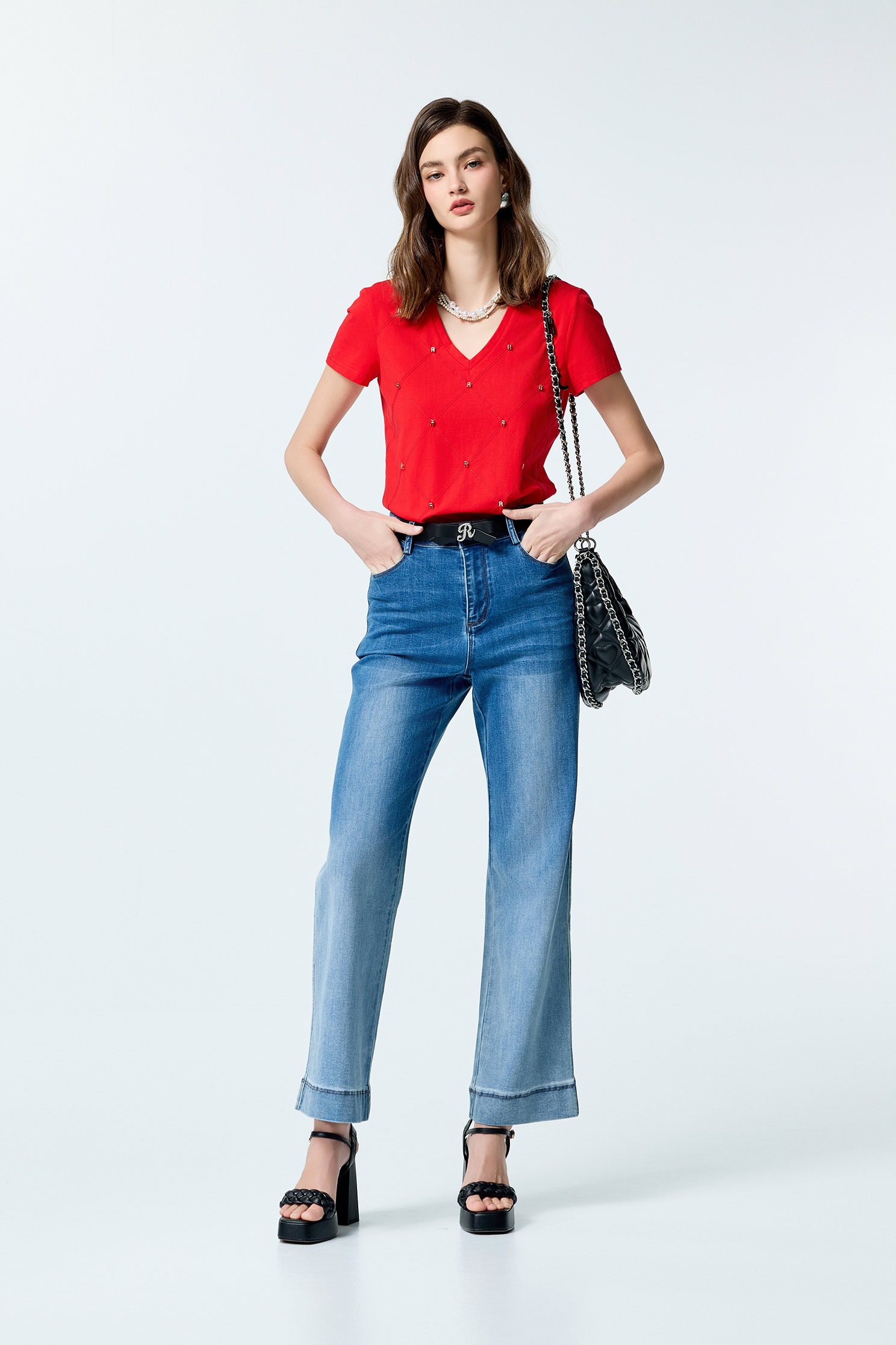 R Logo Short Sleeve TeeR Logo Short Sleeve Tee,T-shirts,Tops,Embroidered,Plaid,Season (AW) Look,Cotton