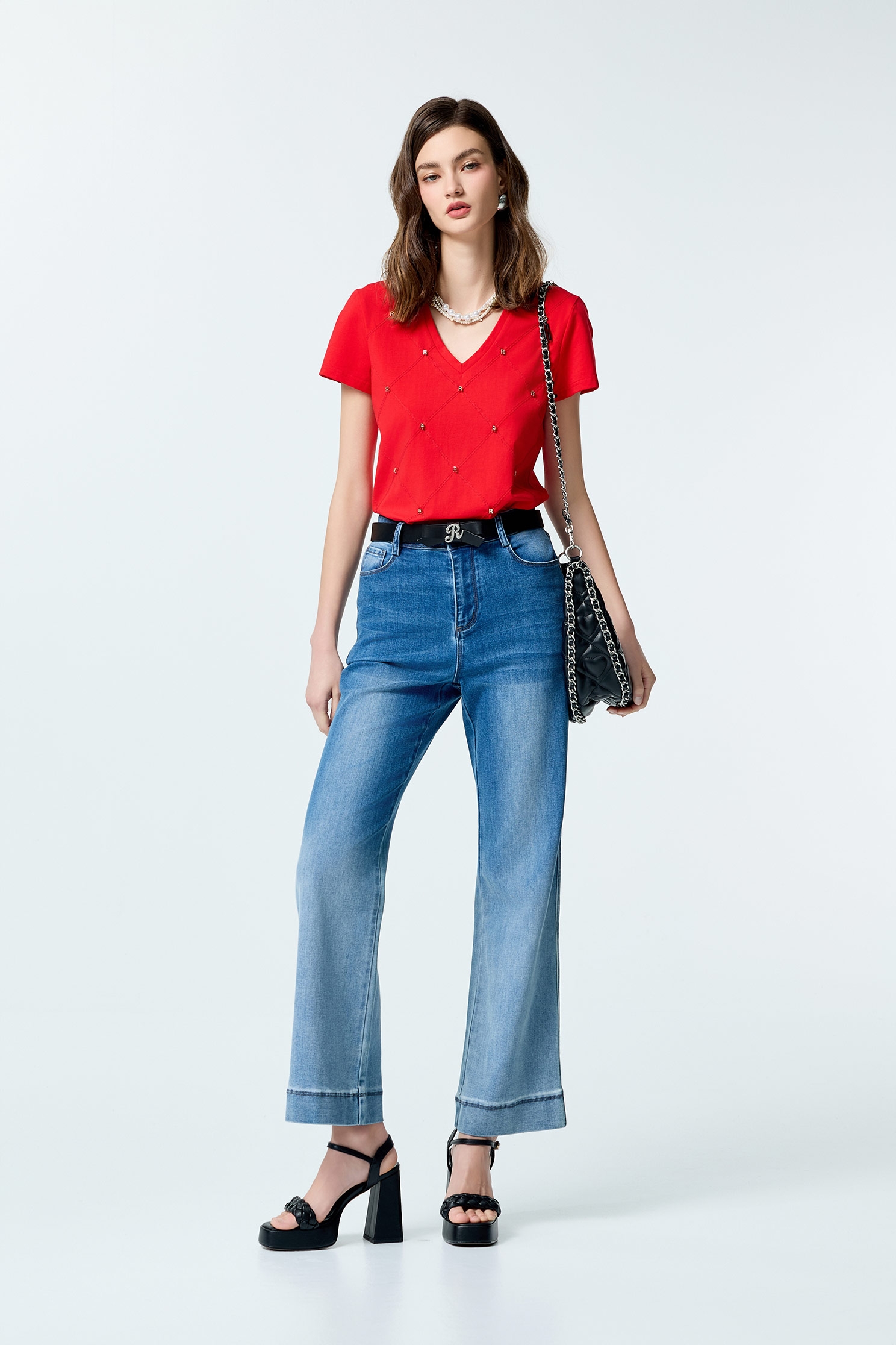 R Logo Short Sleeve TeeR Logo Short Sleeve Tee,T-shirts,Tops,Embroidered,Plaid,Season (AW) Look,Cotton