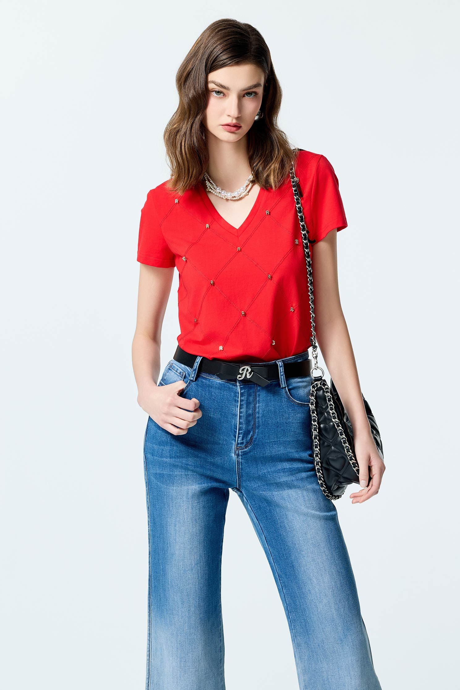 R Logo Short Sleeve TeeR Logo Short Sleeve Tee,T-shirts,Tops,Embroidered,Plaid,Season (AW) Look,Cotton