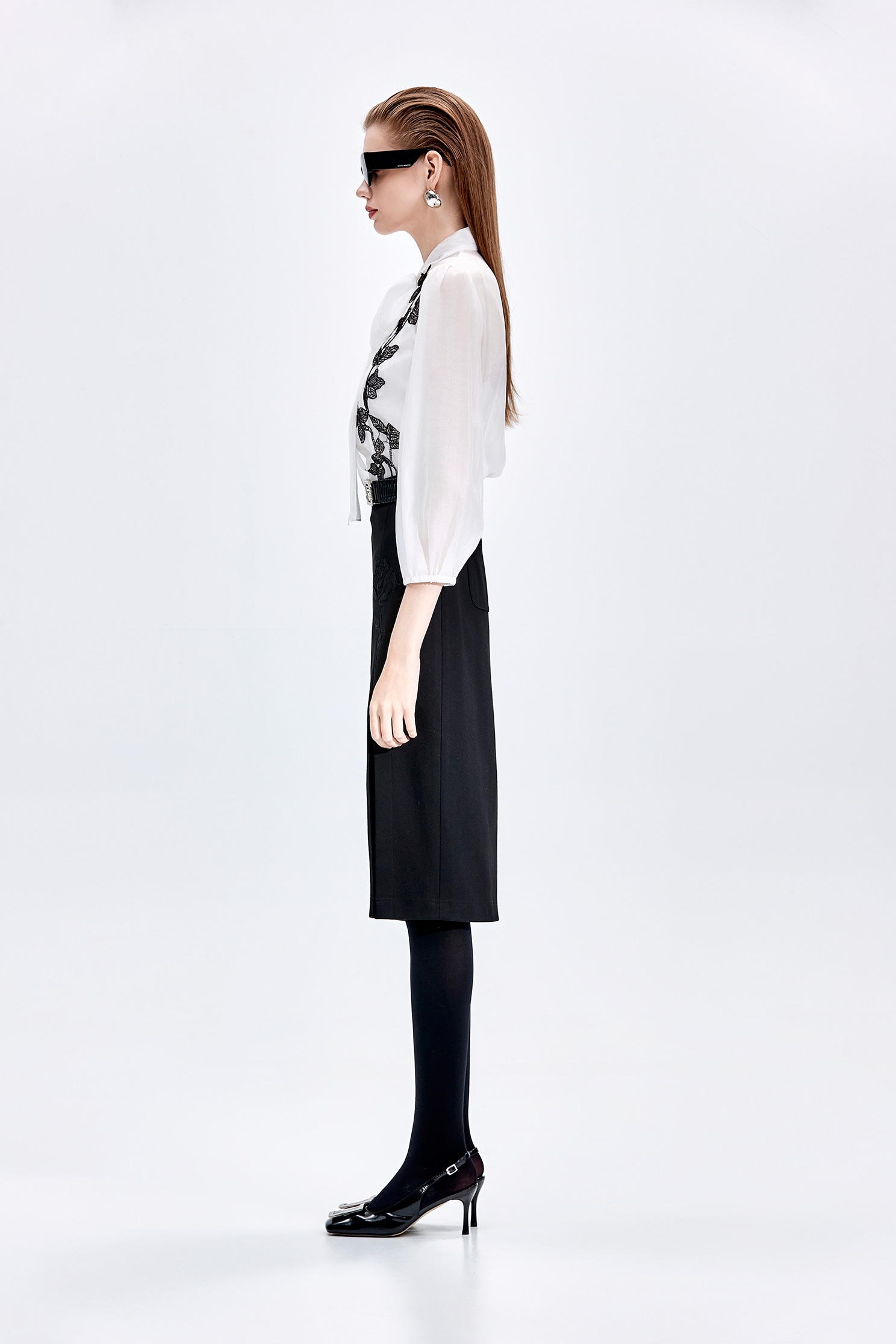 Contrast Floral Lace Bow Collar BlouseContrast Floral Lace Bow Collar Blouse,Tops,Season (AW) Look,Lace