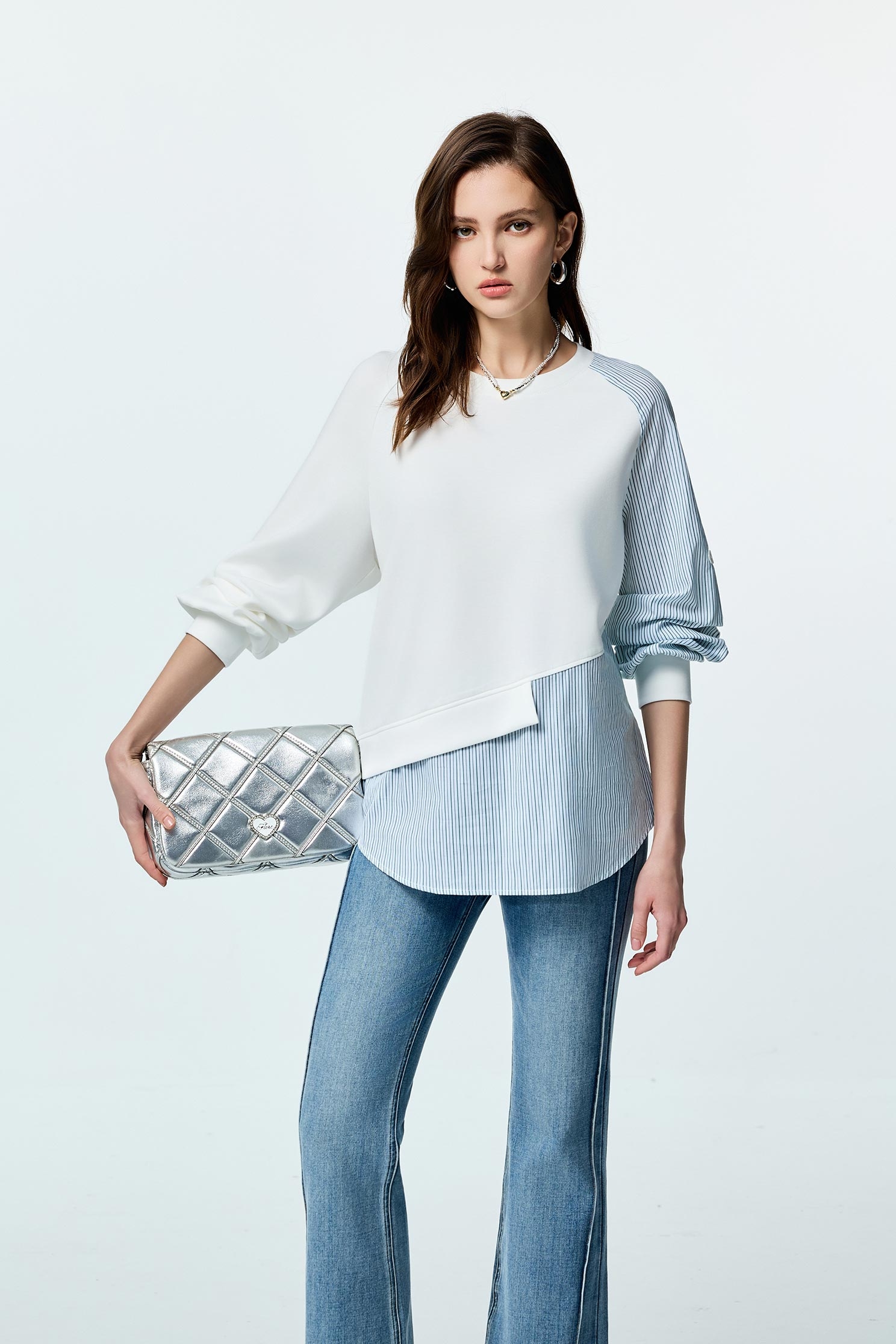 Long Sleeve Patchwork TopLong Sleeve Patchwork Top,Tops,Stripe,Season (AW) Look,Blouses
