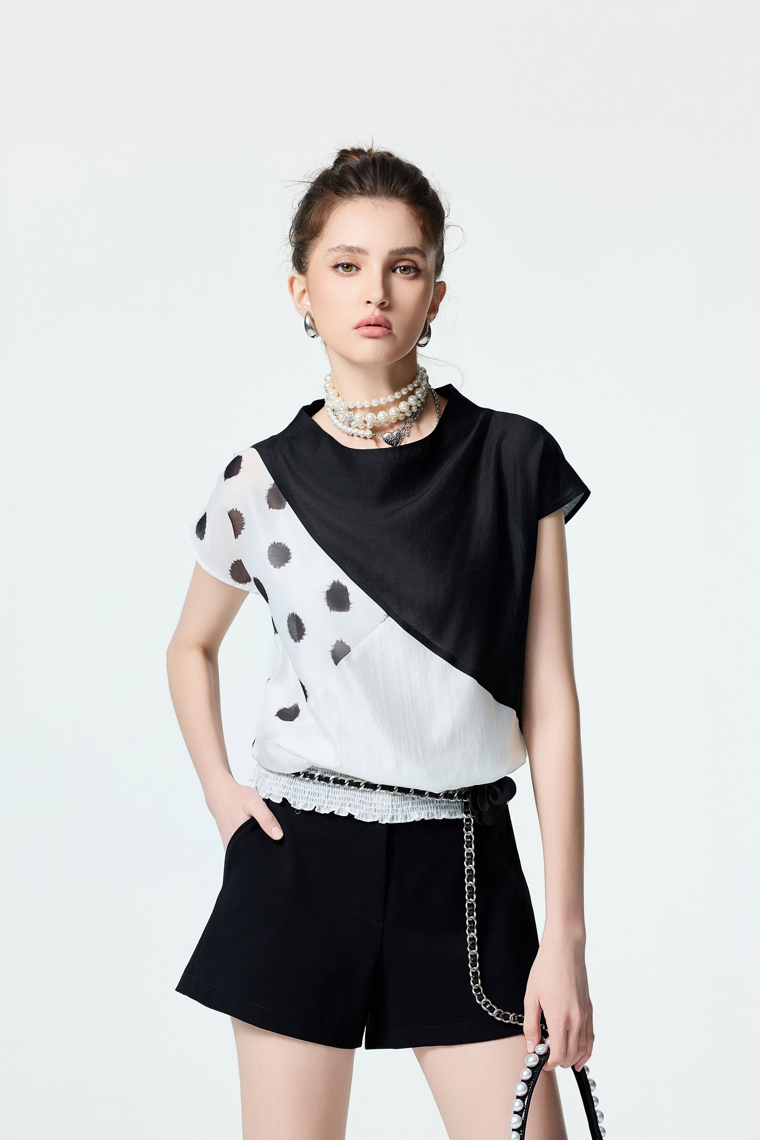 Patchwork Polka Dot TopPatchwork Polka Dot Top,Tops,Season (SS) Look,dotcollection,Back To Classic,Back To B/W,black tops