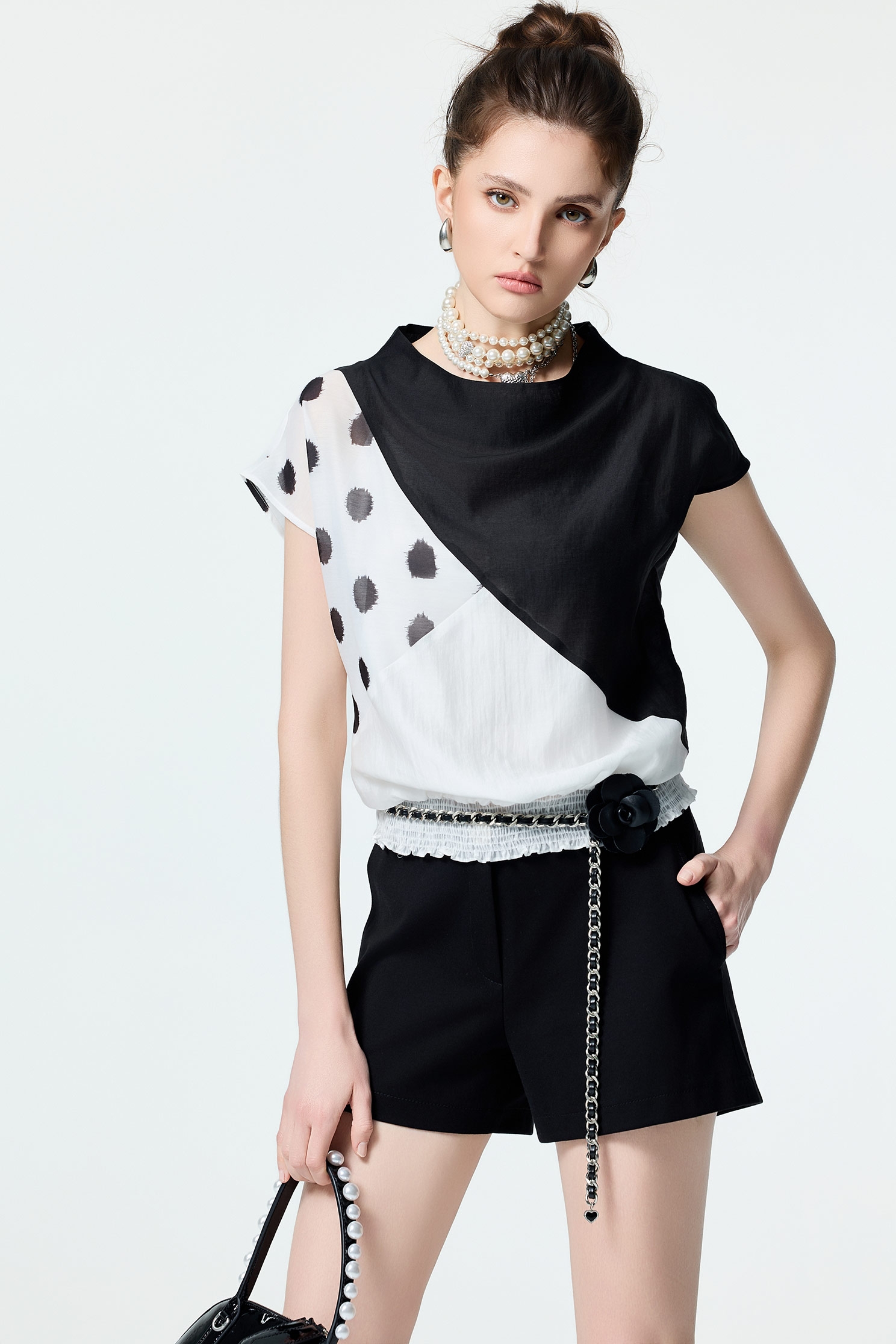 Patchwork Polka Dot TopPatchwork Polka Dot Top,Tops,Season (SS) Look,dotcollection,Back To Classic,Back To B/W,black tops