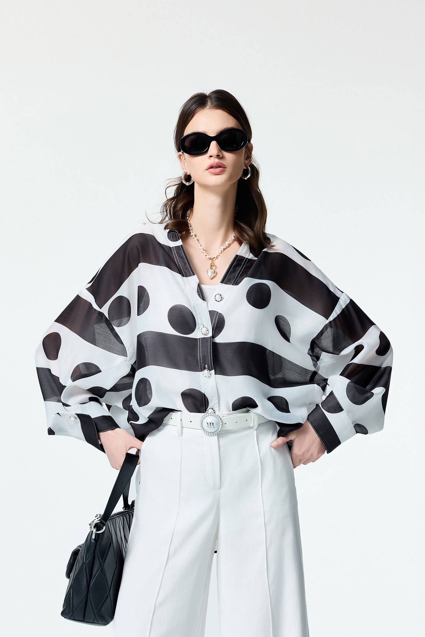 Black Stripe With Polka Dot Print TopBlack Stripe With Polka Dot Print Top,Tops,Under shirts,Season (SS) Look,Stripe,dotcollection,Back To Classic,Back To B/W