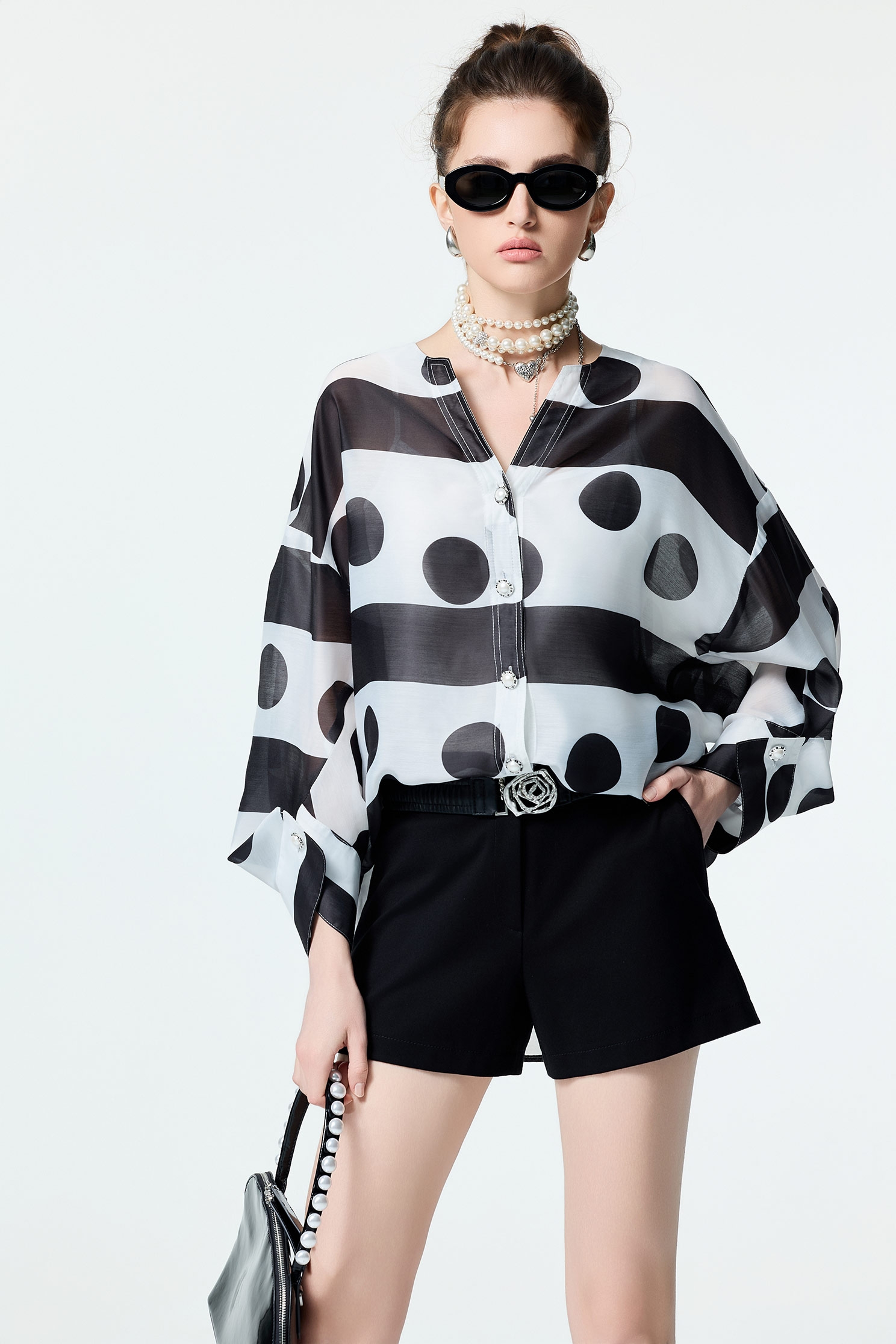 Black Stripe With Polka Dot Print TopBlack Stripe With Polka Dot Print Top,Tops,Under shirts,Season (SS) Look,Stripe,dotcollection,Back To Classic,Back To B/W