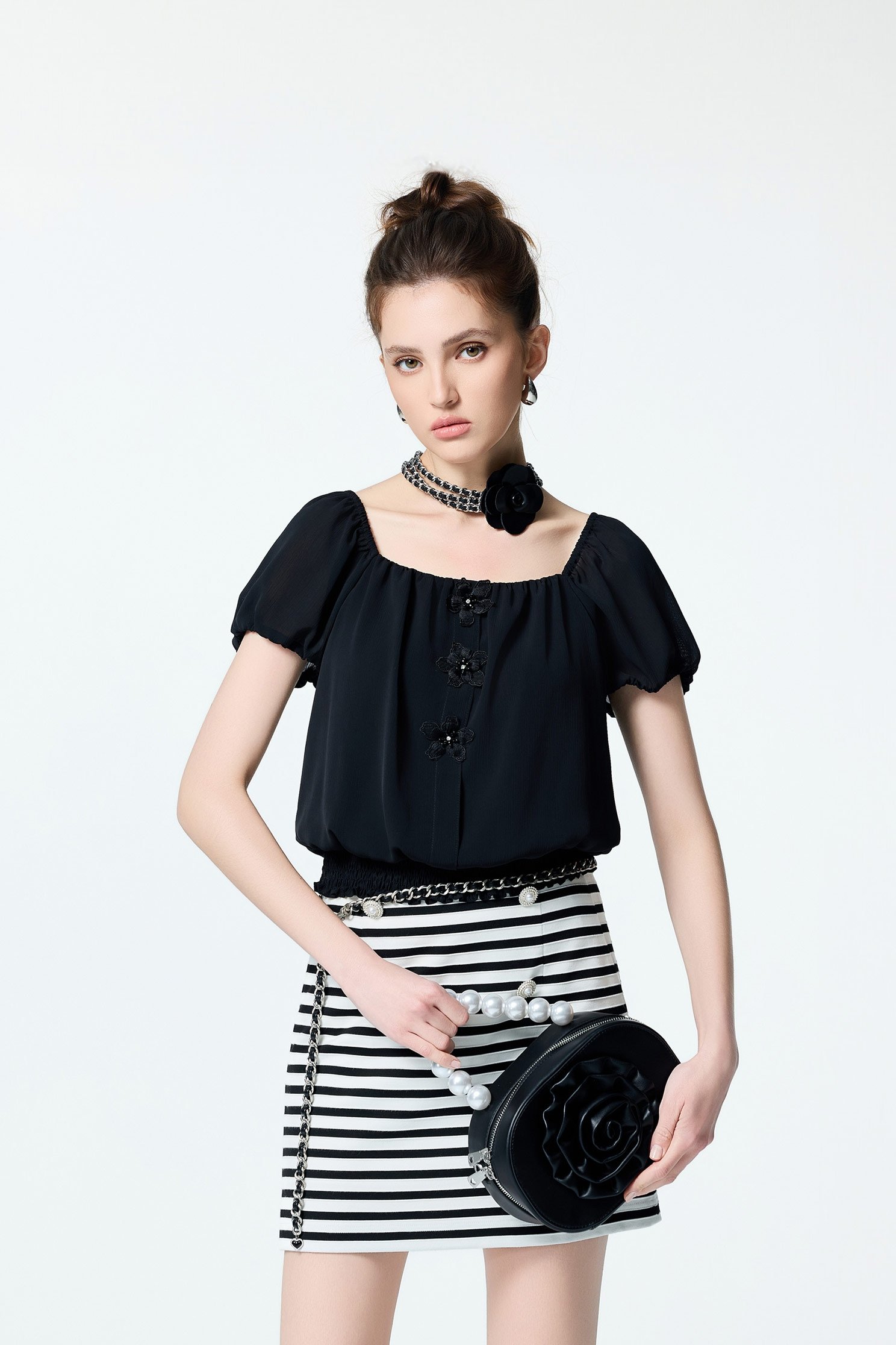 Floral Detail Chiffon TopFloral Detail Chiffon Top,Tops,Season (SS) Look,Back To Classic,Chiffon,Back To B/W,black tops