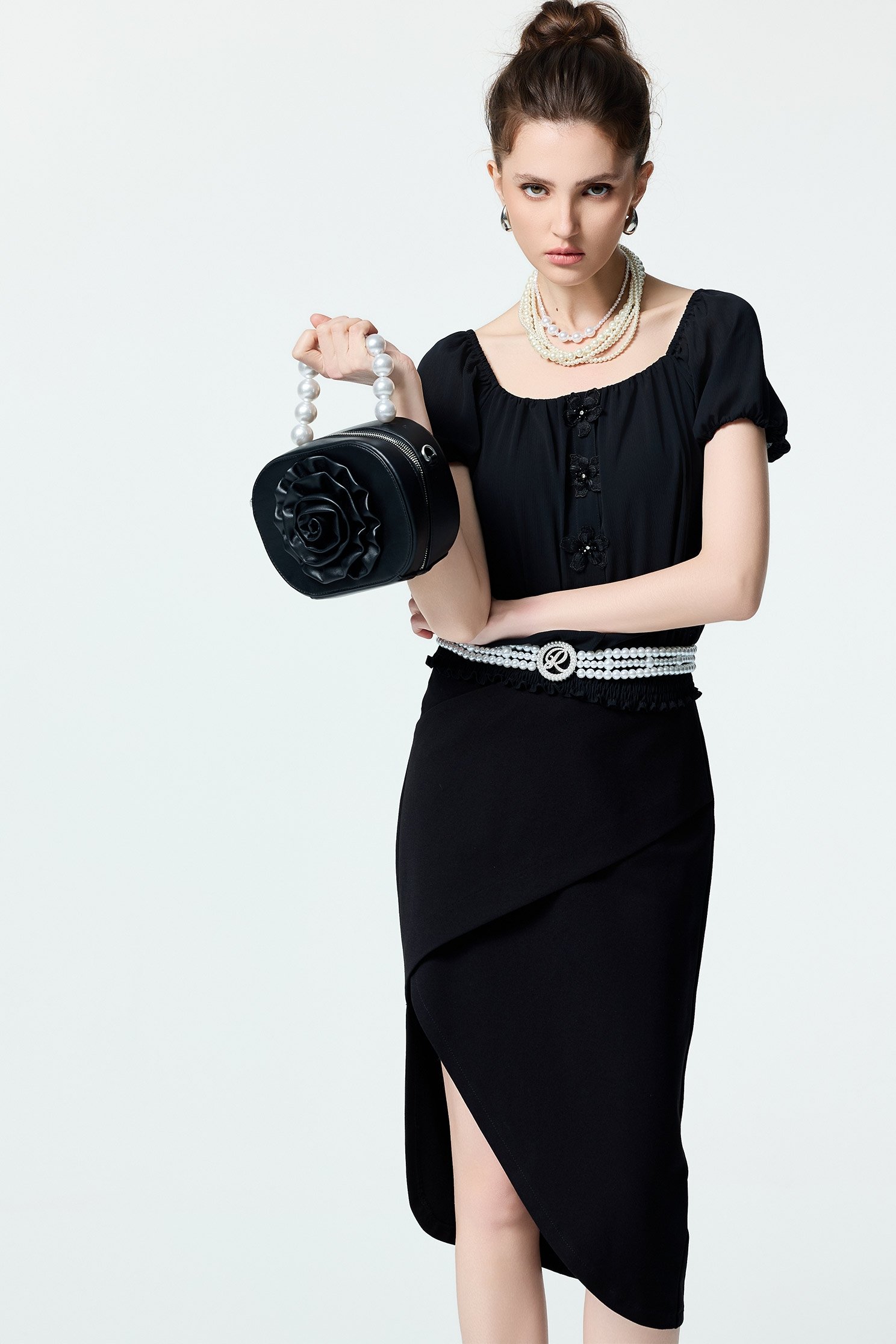 Floral Detail Chiffon TopFloral Detail Chiffon Top,Tops,Season (SS) Look,Back To Classic,Chiffon,Back To B/W,black tops