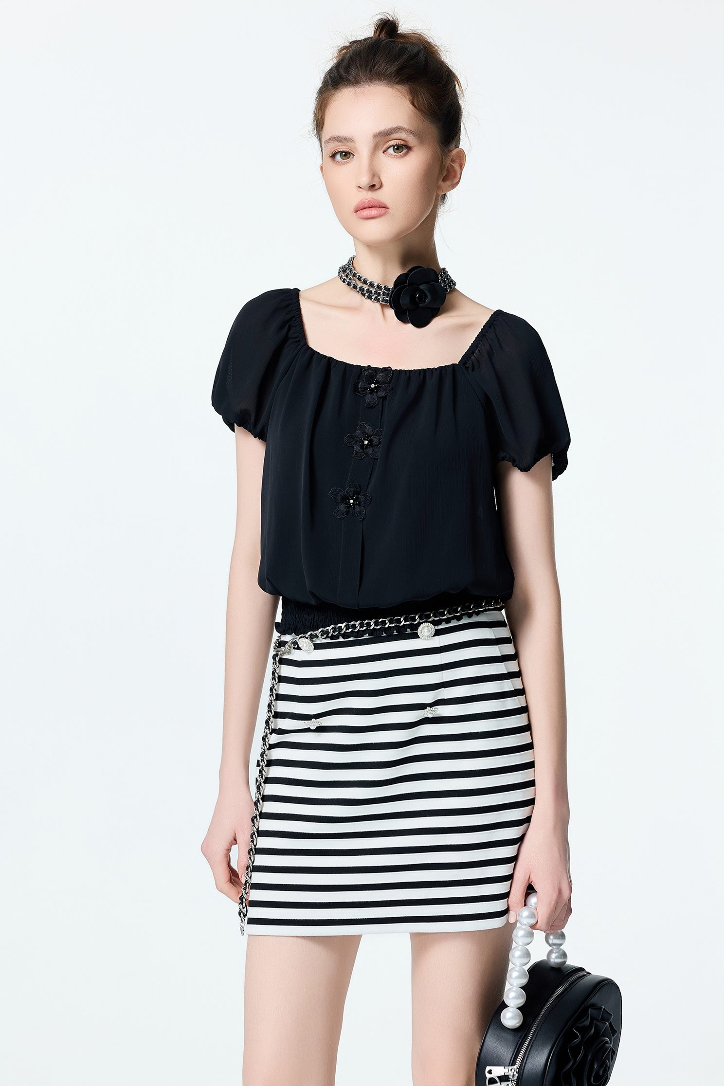 Floral Detail Chiffon TopFloral Detail Chiffon Top,Tops,Season (SS) Look,Back To Classic,Chiffon,Back To B/W,black tops