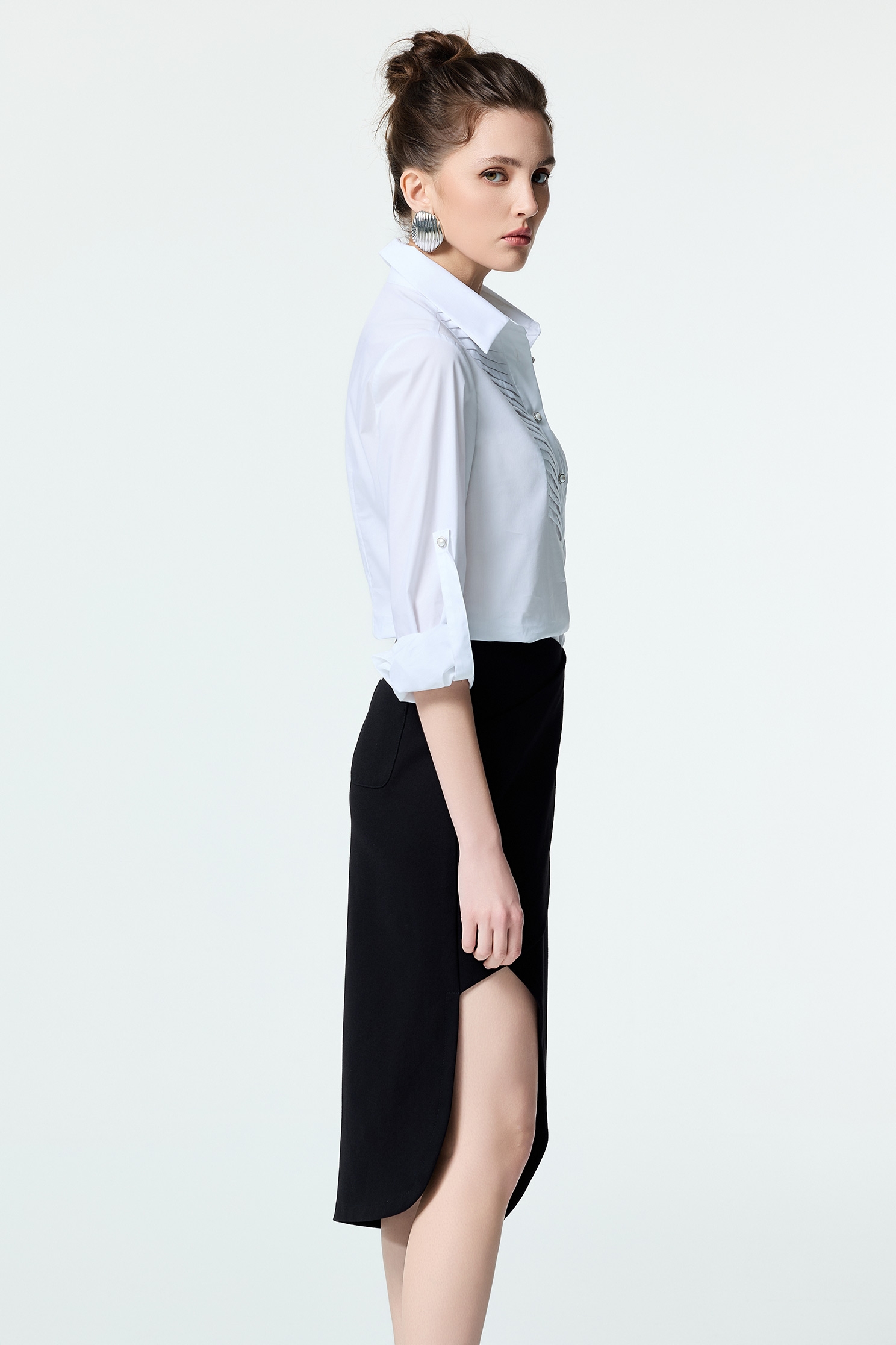 Front Pleated Detail BlouseFront Pleated Detail Blouse,Tops,Season (SS) Look,pearl,White tops,Back To Classic,Back To B/W