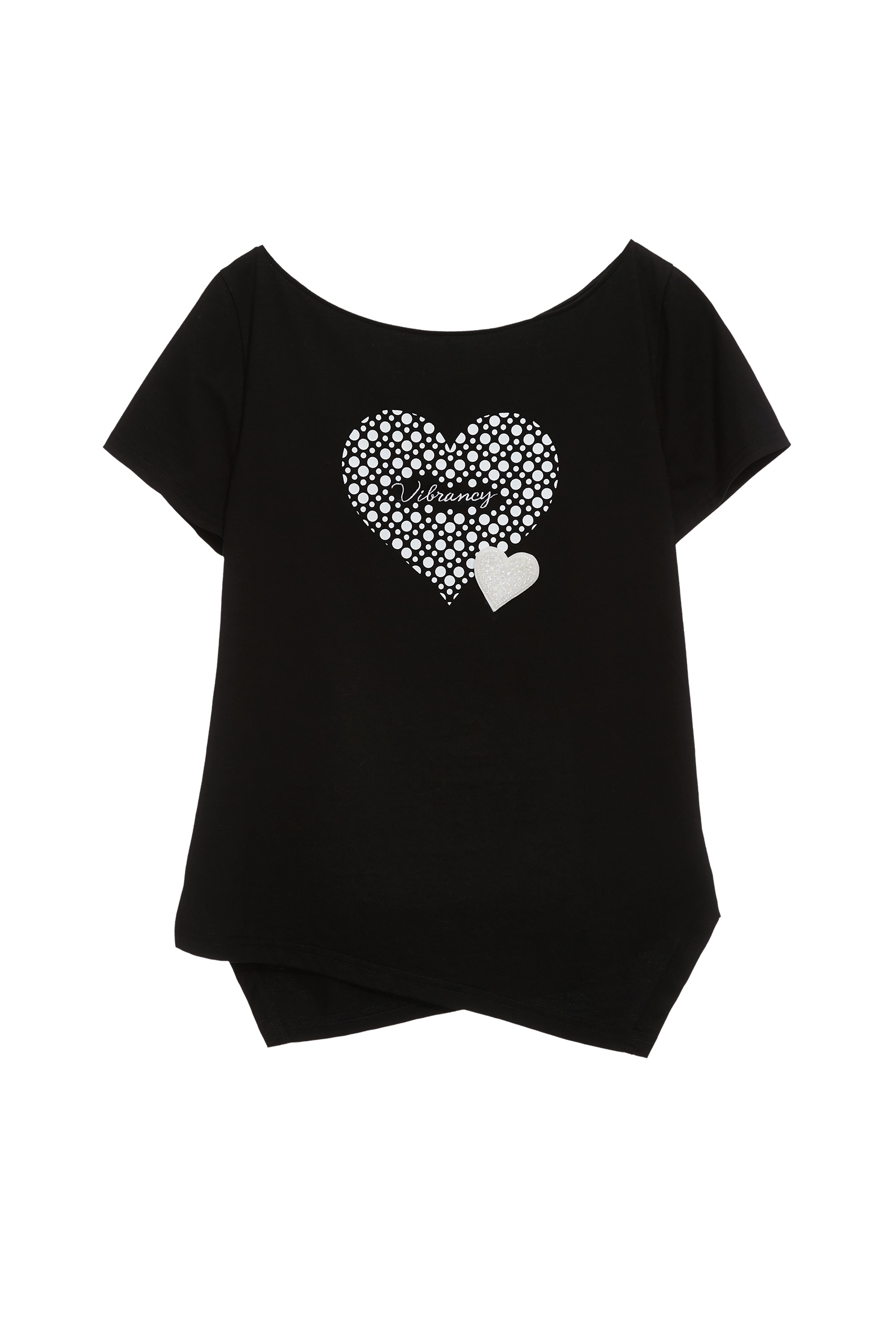 Heart Graphic Asymmetric Hem TeeHeart Graphic Asymmetric Hem Tee,T-shirts,Tops,Season (SS) Look,dotcollection,Cotton,Embroidered,black tops