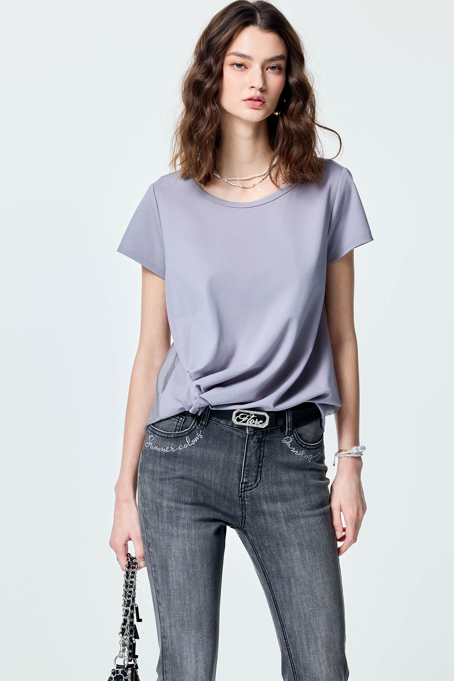 Gathered Pleated Detail Grey TopGathered Pleated Detail Grey Top,T-shirts,Season (SS) Look,Blouses,upperclass