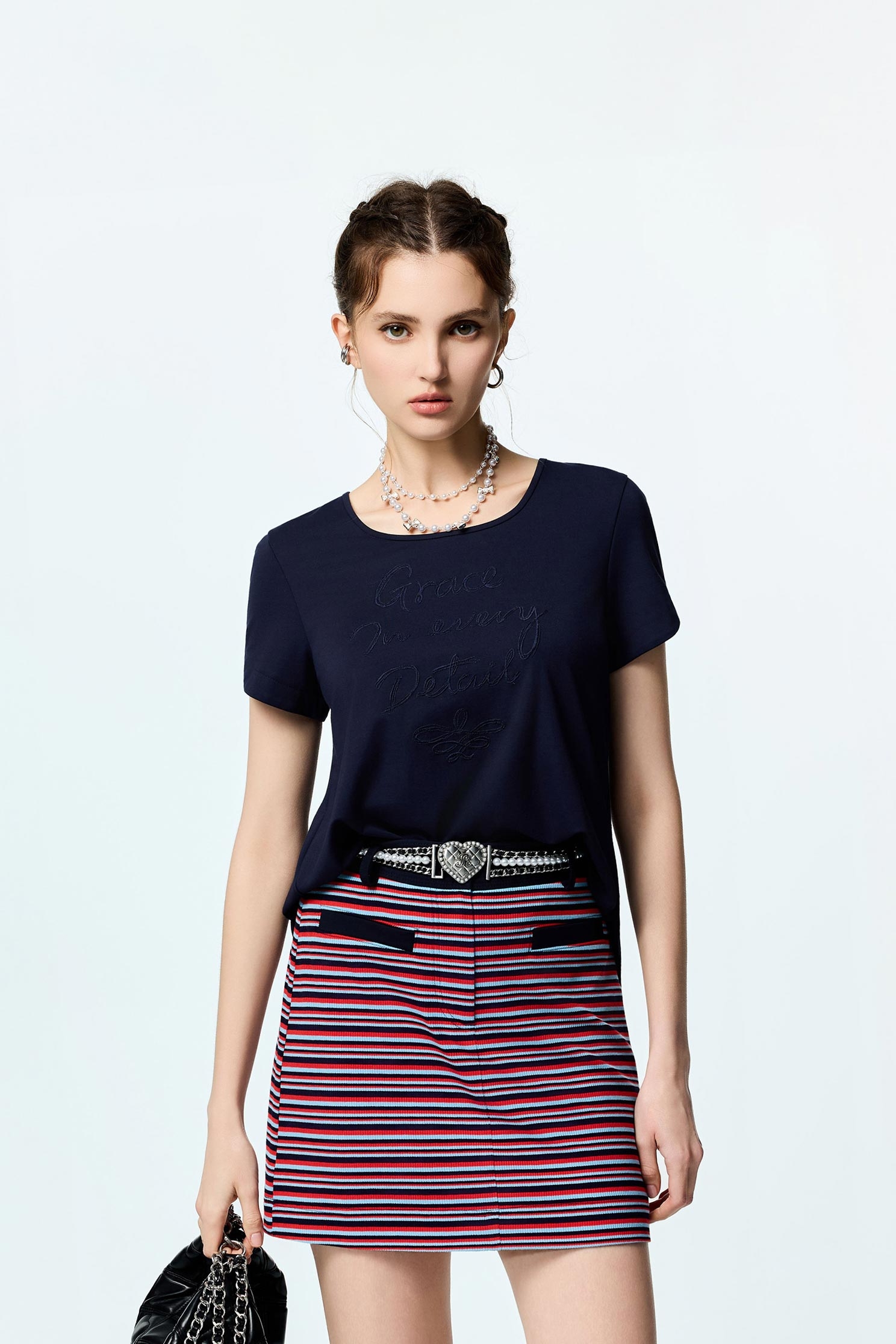 Back Hollow Out Navy TeeBack Hollow Out Navy Tee,Tops,Embroidered,Season (SS) Look,Urban Fashion