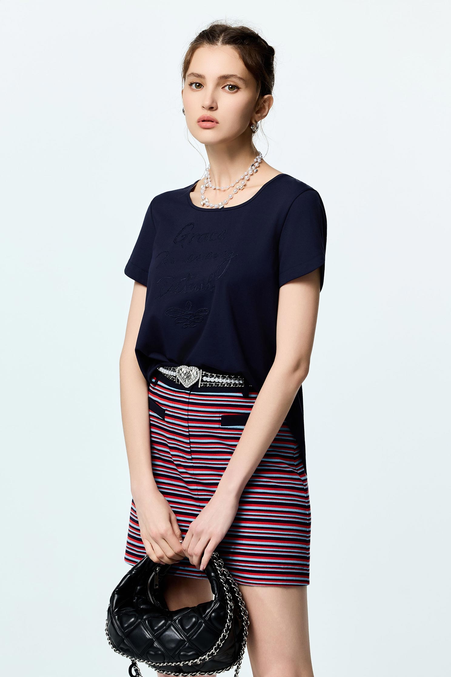 Back Hollow Out Navy TeeBack Hollow Out Navy Tee,Tops,Embroidered,Season (SS) Look,Urban Fashion