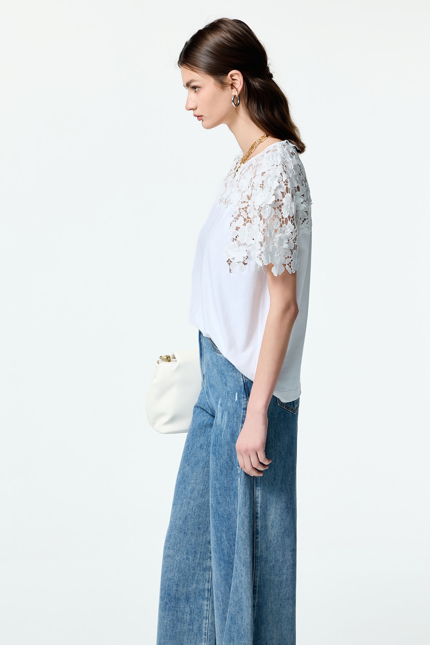 Short Sleeve Floral Lace Detail TeeShort Sleeve Floral Lace Detail Tee,Tops,Season (SS) Look,Valentine,Embroidered,Lace