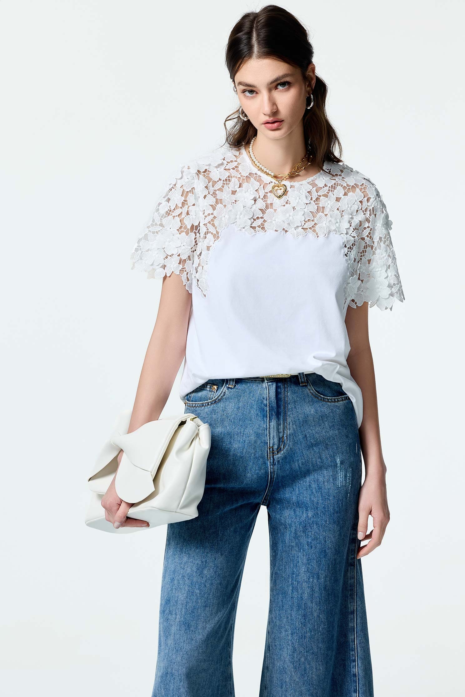 Short Sleeve Floral Lace Detail TeeShort Sleeve Floral Lace Detail Tee,Tops,Season (SS) Look,Valentine,Embroidered,Lace