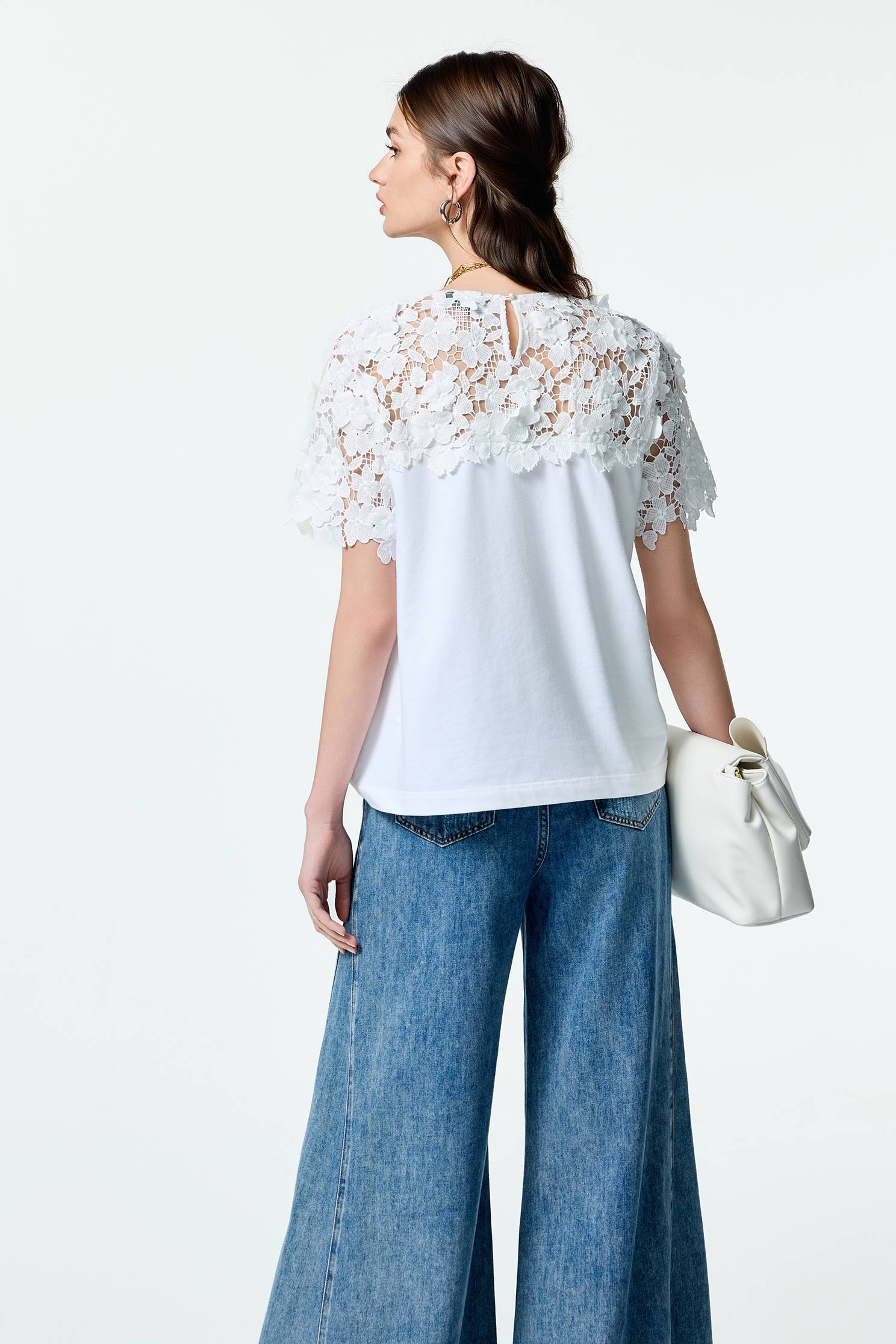 Short Sleeve Floral Lace Detail TeeShort Sleeve Floral Lace Detail Tee,Tops,Season (SS) Look,Valentine,Embroidered,Lace