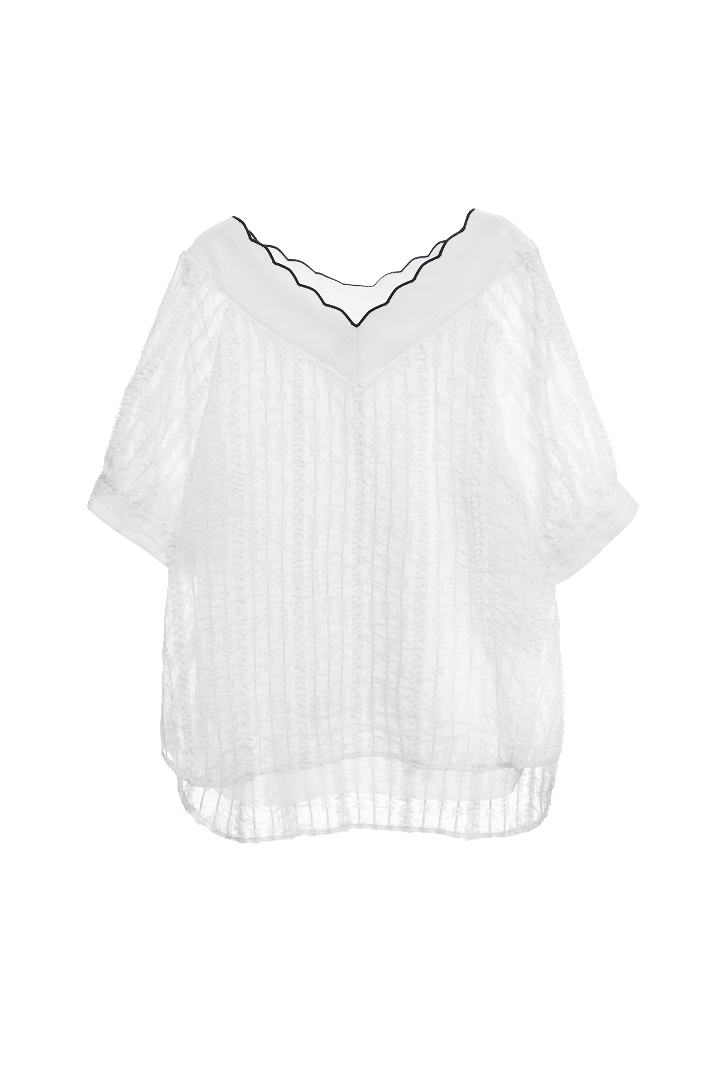 V-neck With Scallop Trim Chiffon TopV-neck With Scallop Trim Chiffon Top,Tops,Season (SS) Look,White tops,Urban Fashion,Chiffon