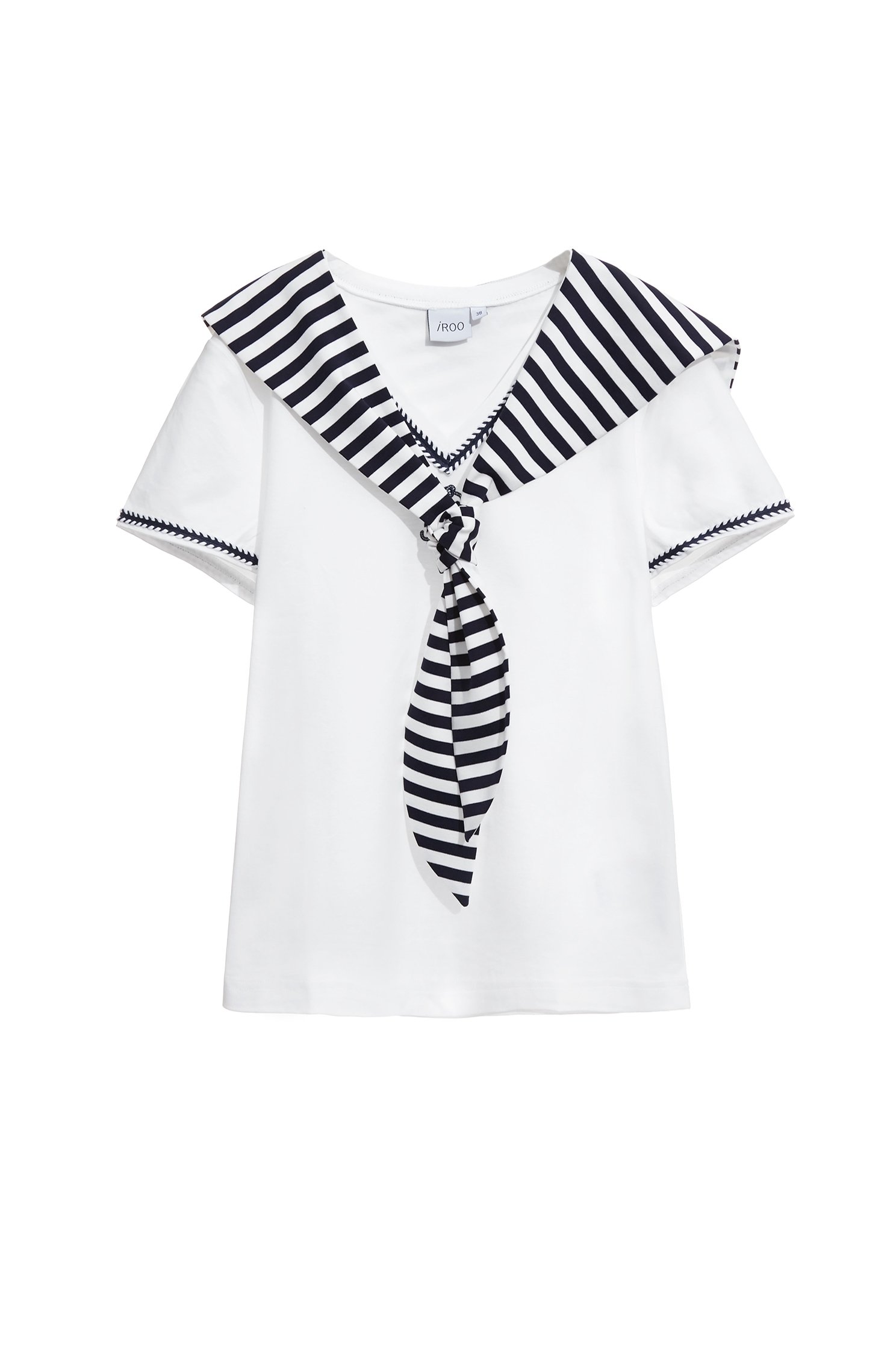 Navy Stripe Collar Short Sleeve TopNavy Stripe Collar Short Sleeve Top,Tops,Season (SS) Look,White tops,Urban Fashion