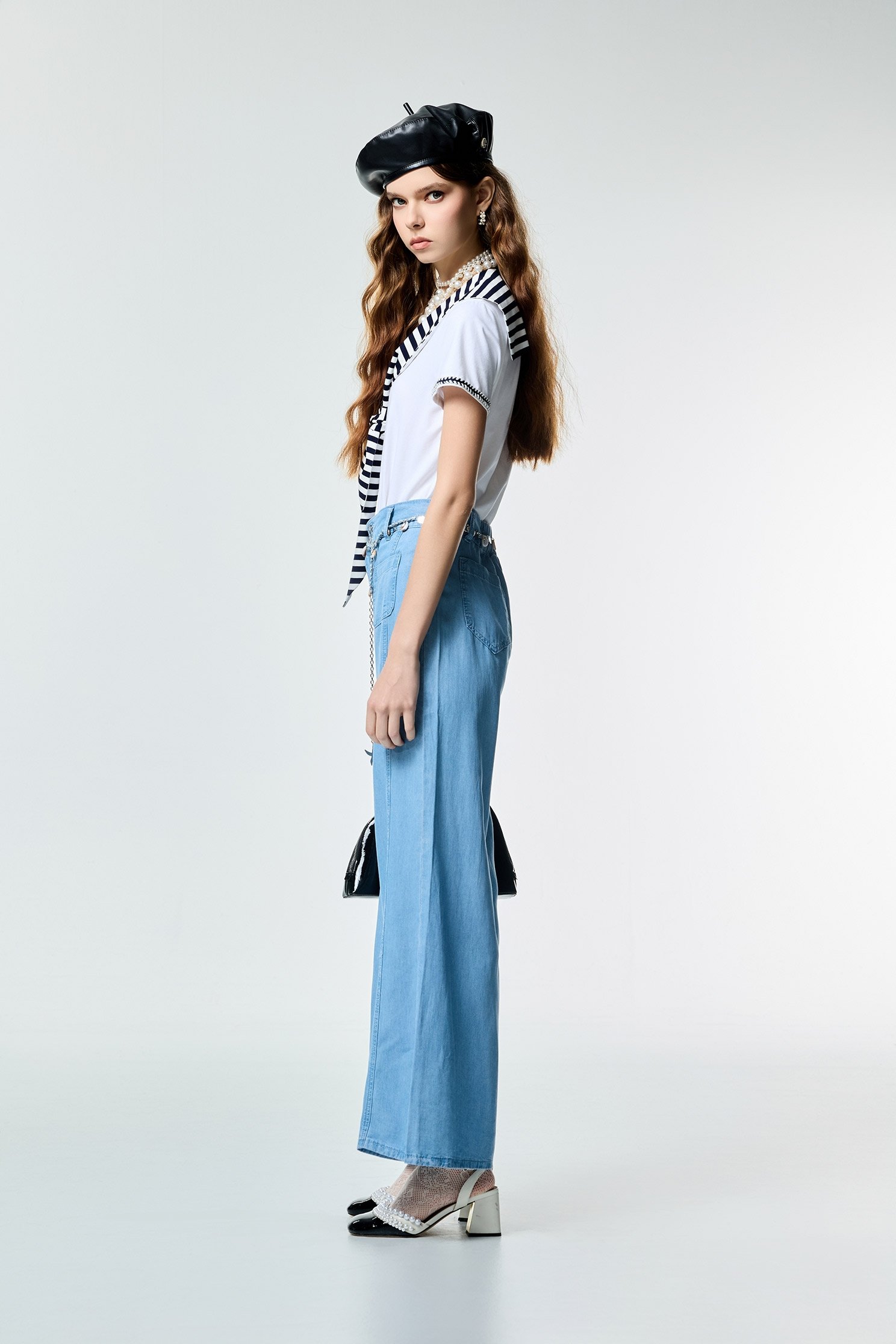 Navy Stripe Collar Short Sleeve TopNavy Stripe Collar Short Sleeve Top,Tops,Season (SS) Look,White tops,Urban Fashion