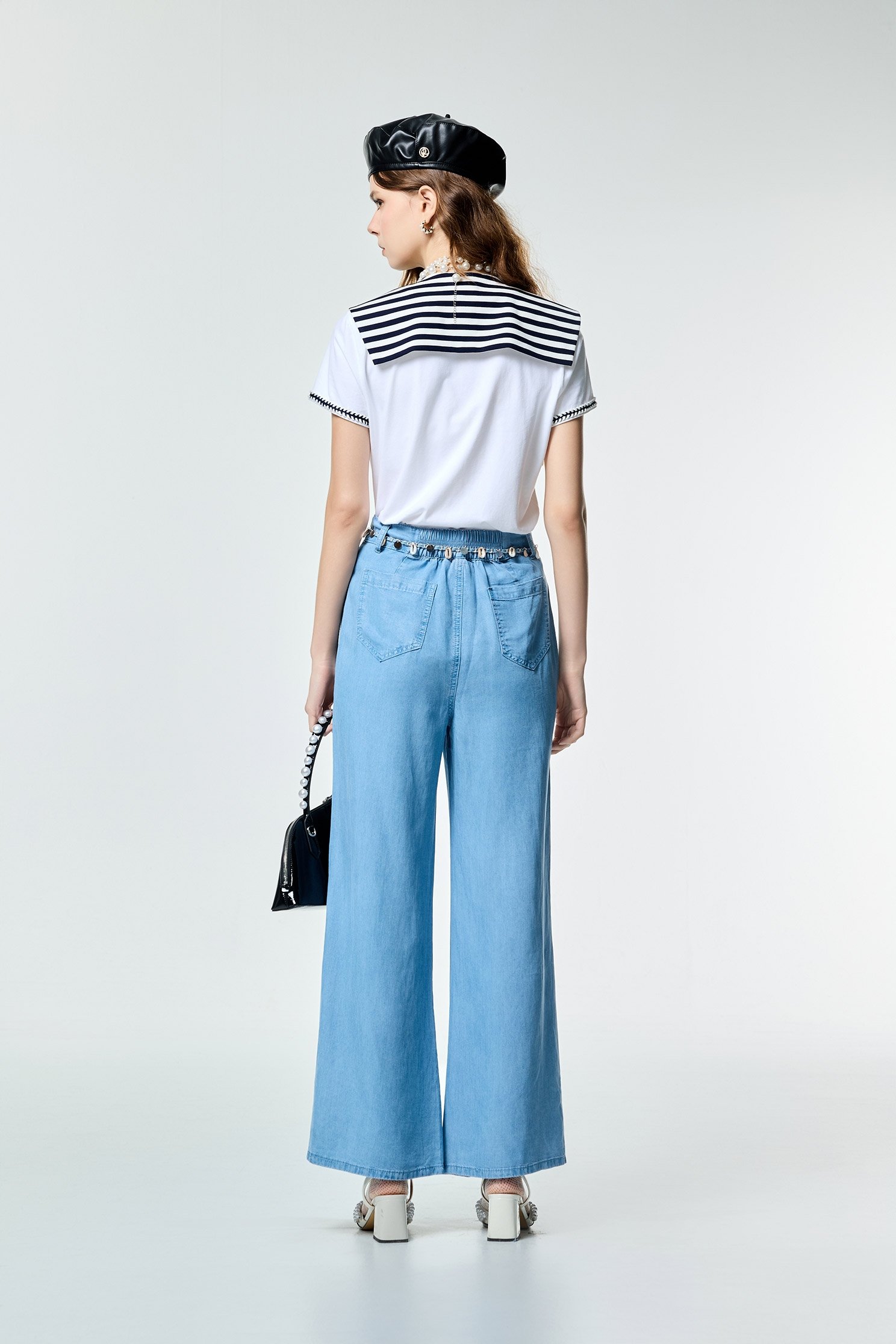 Navy Stripe Collar Short Sleeve TopNavy Stripe Collar Short Sleeve Top,Tops,Season (SS) Look,White tops,Urban Fashion