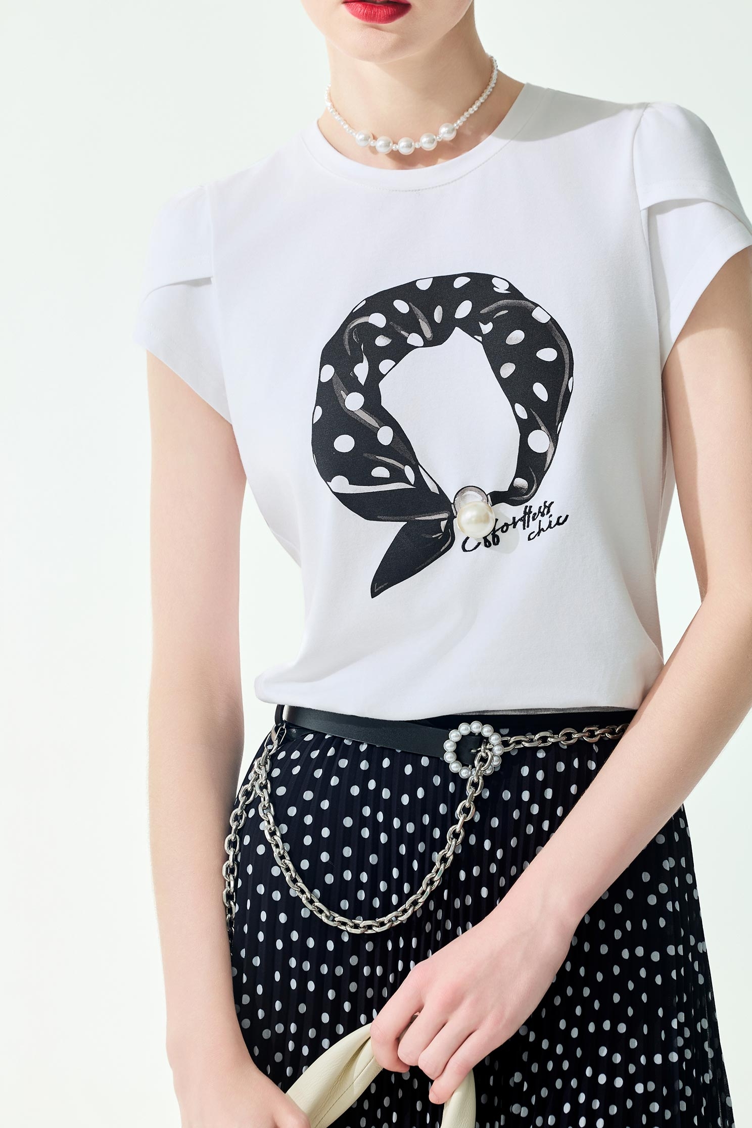 Petal Sleeve Graphic Print TeePetal Sleeve Graphic Print Tee,Tops,Season (SS) Look,dotcollection,pearl,White tops,Cotton