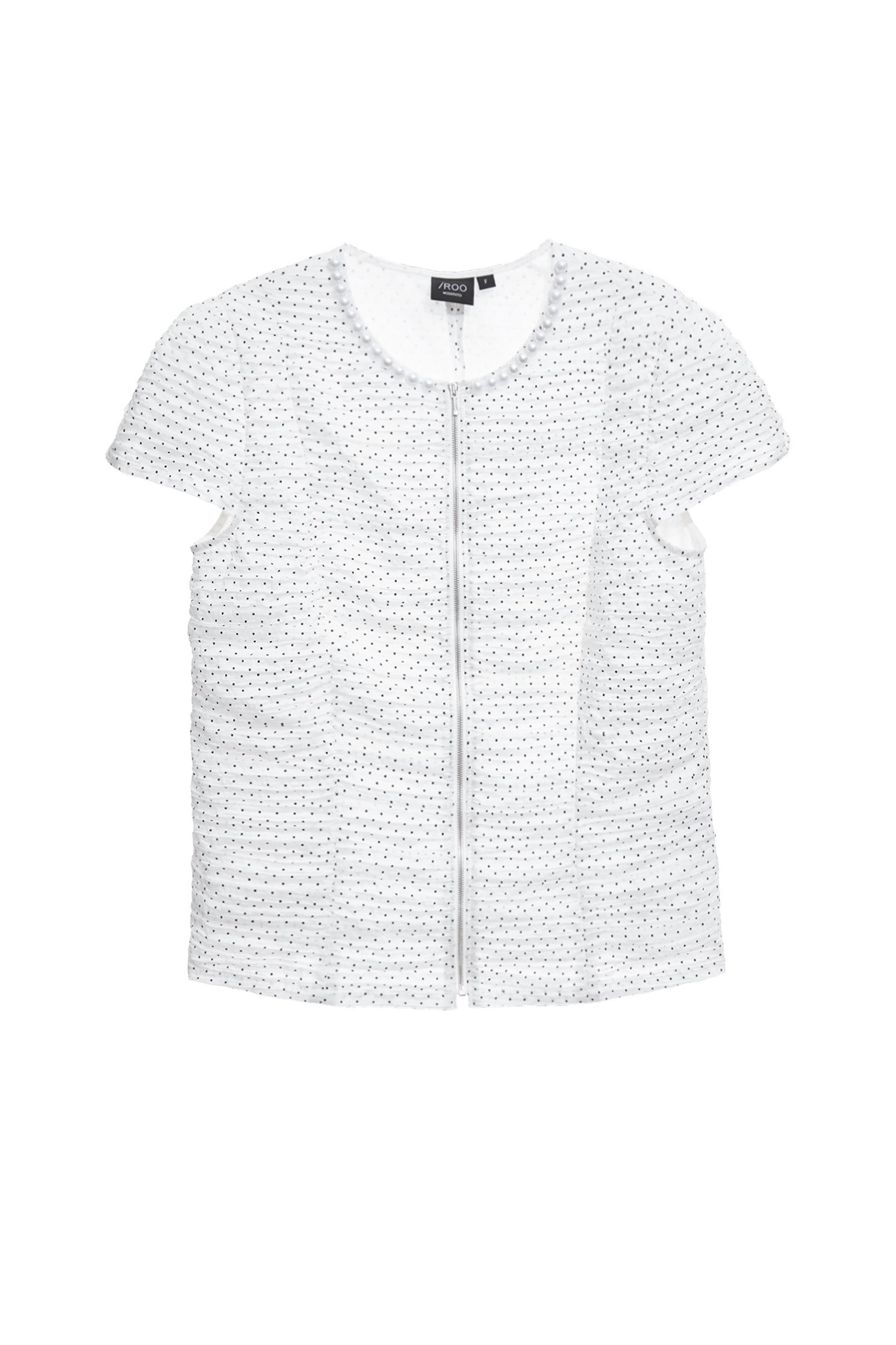 Front Zip Black Dotted Print TopFront Zip Black Dotted Print Top,Tops,Season (SS) Look,pearl