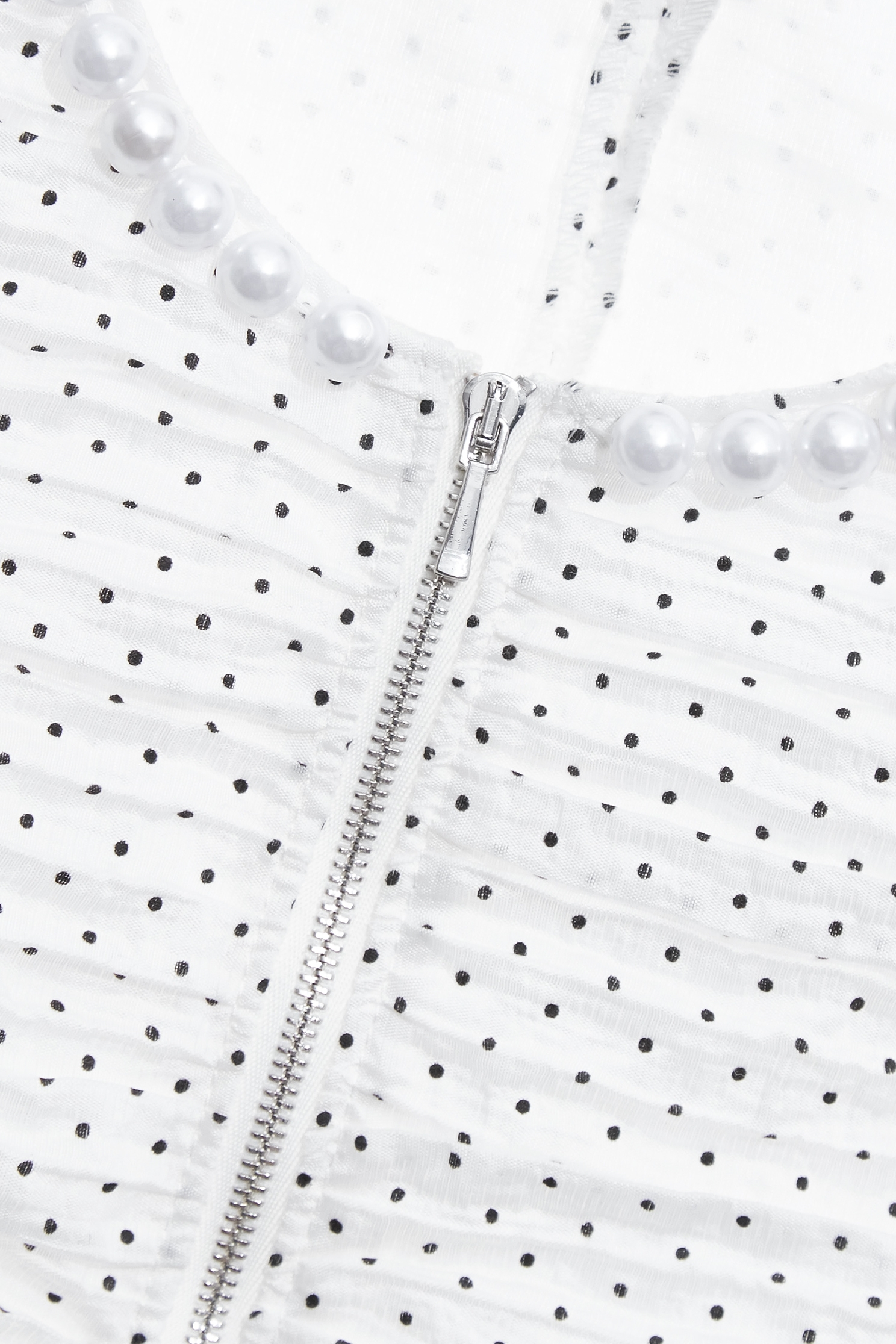 Front Zip Black Dotted Print TopFront Zip Black Dotted Print Top,Tops,Season (SS) Look,pearl
