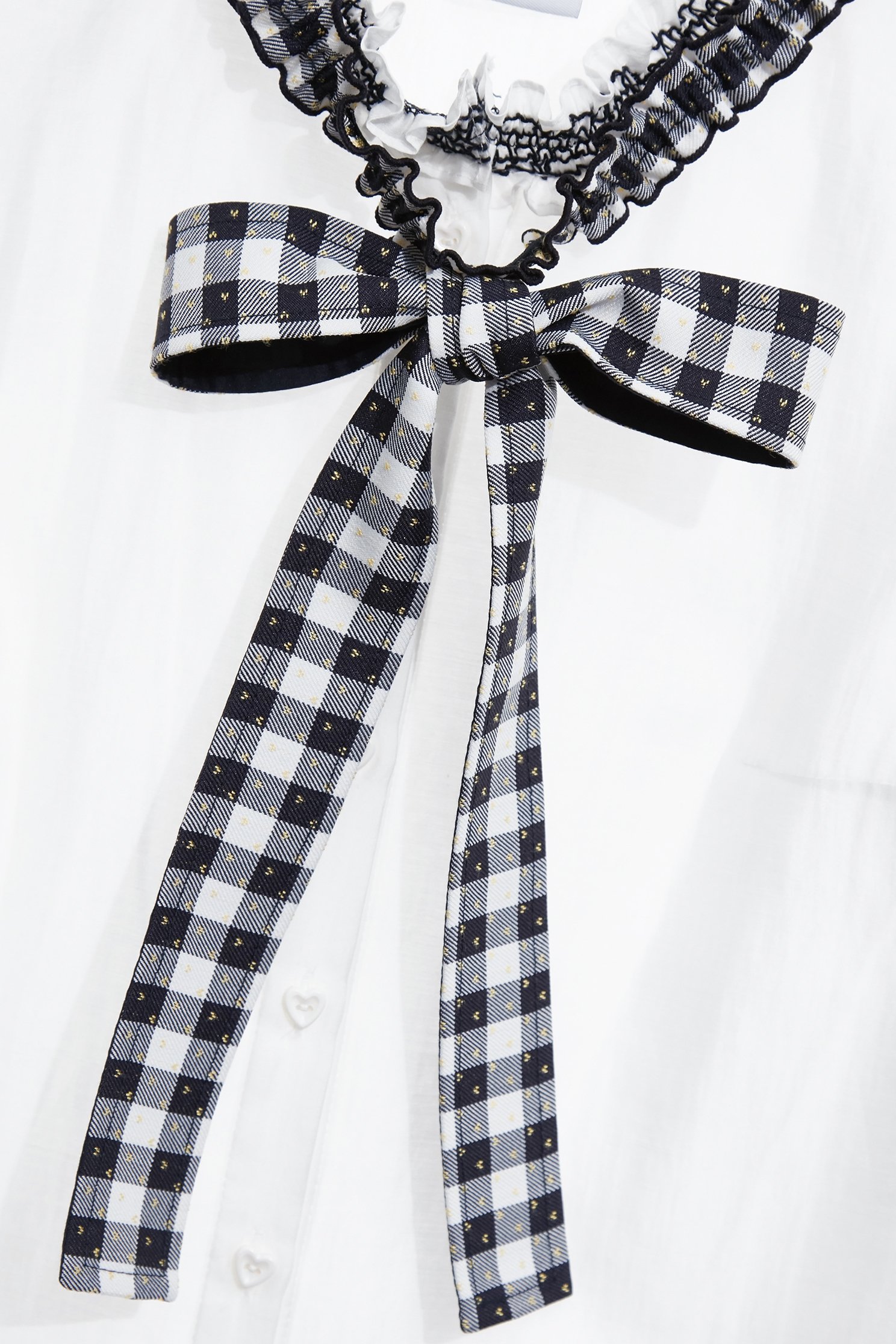 Short sleeve Top With Checkered Bow DetailShort sleeve Top With Checkered Bow Detail,Tops,Embroidered,Season (SS) Look,White tops,bows