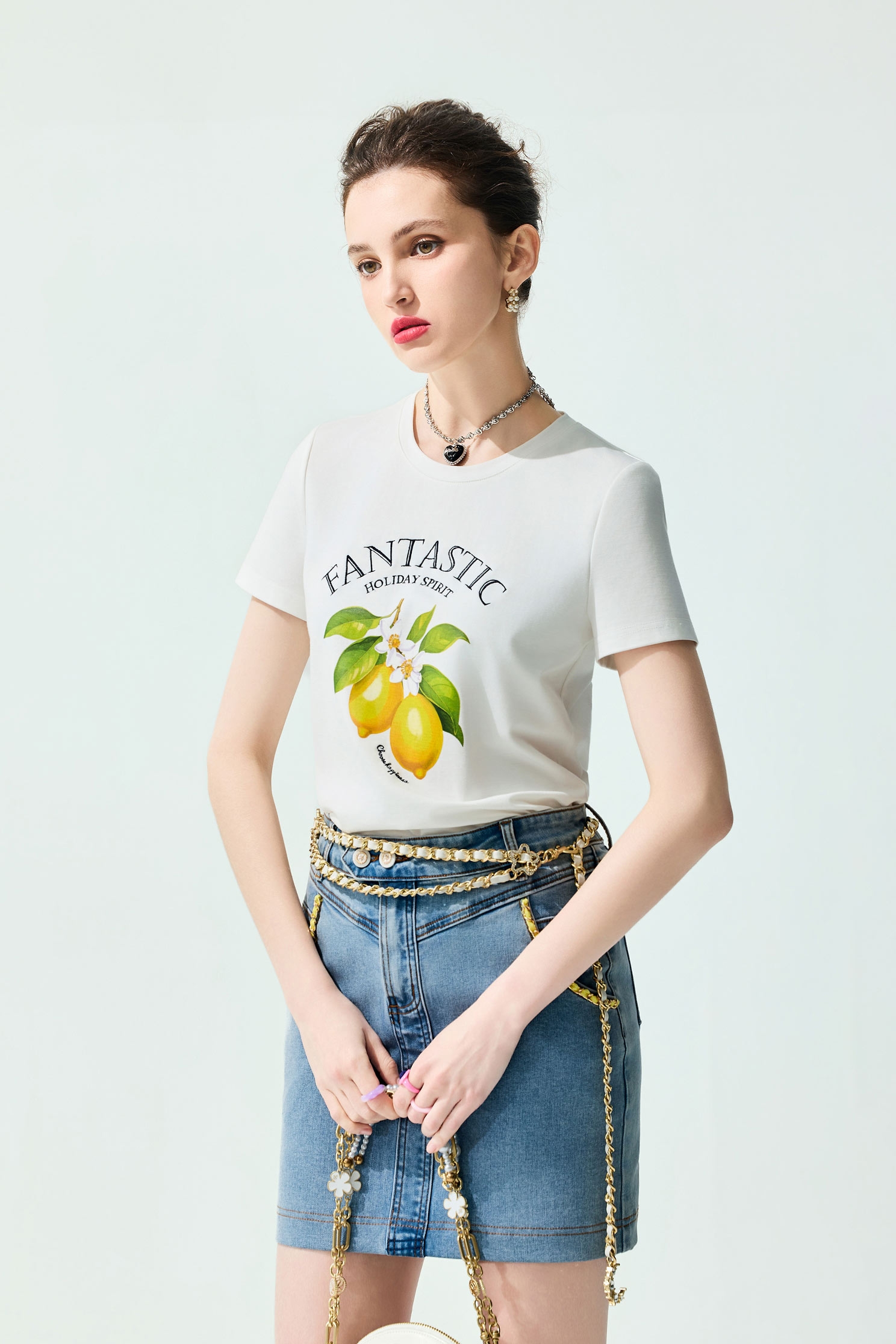 Lemon Graphic Print Short Sleeve TeeLemon Graphic Print Short Sleeve Tee,T-shirts,Tops,Embroidered,Season (SS) Look,White tops
