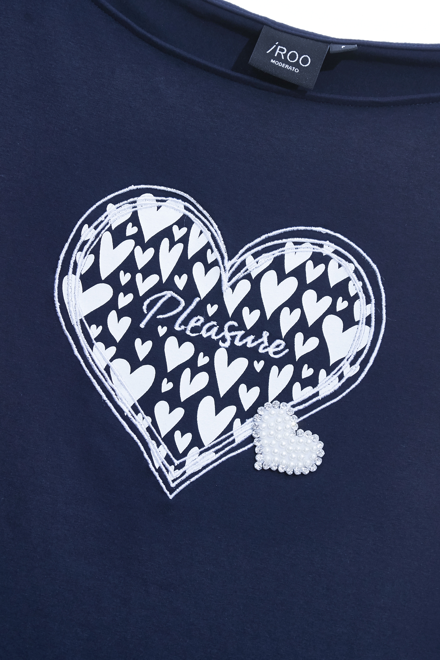 Heart Motif Navy TeeHeart Motif Navy Tee,Tops,Embroidered,Season (SS) Look,Cotton