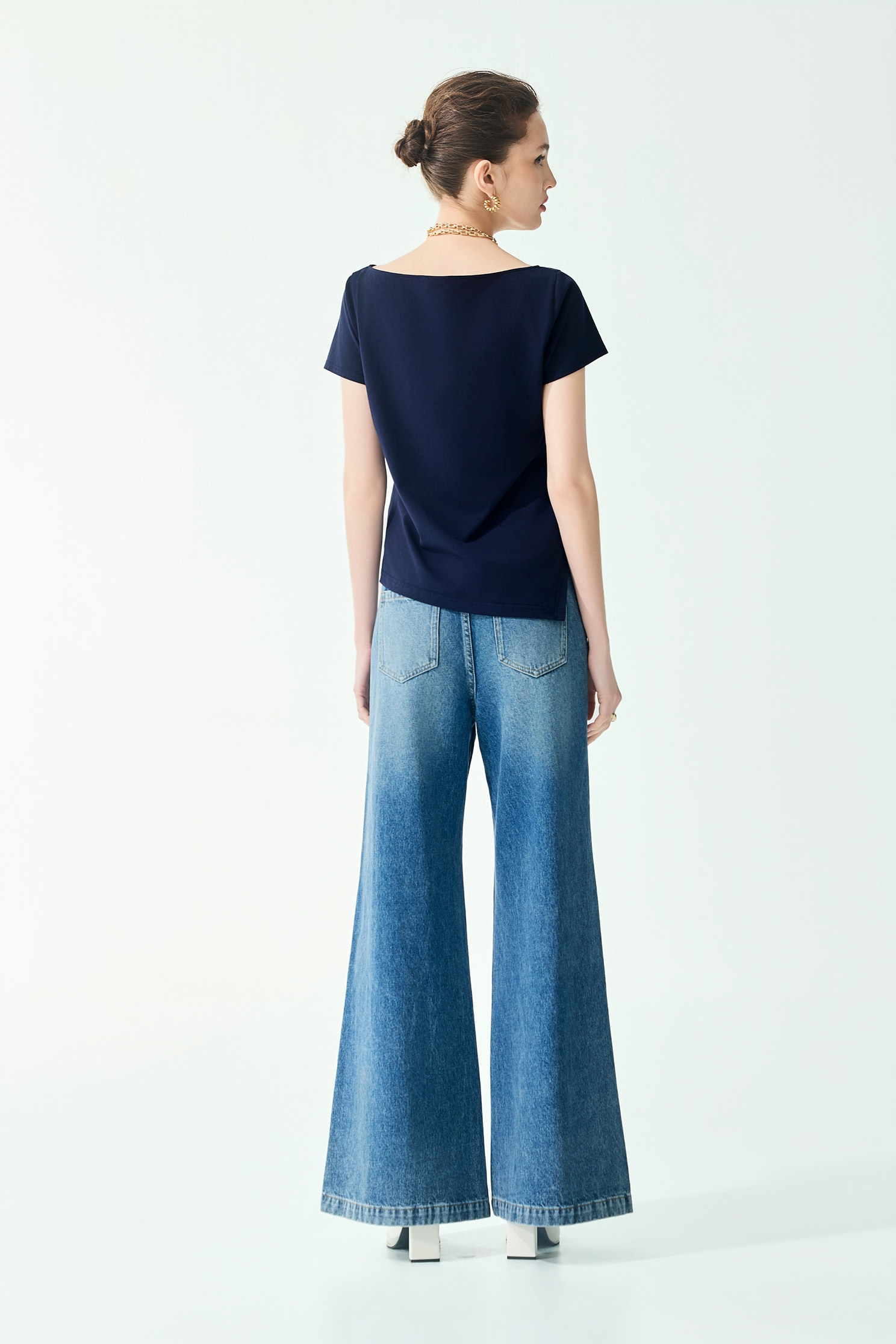 Heart Motif Navy TeeHeart Motif Navy Tee,Tops,Embroidered,Season (SS) Look,Cotton