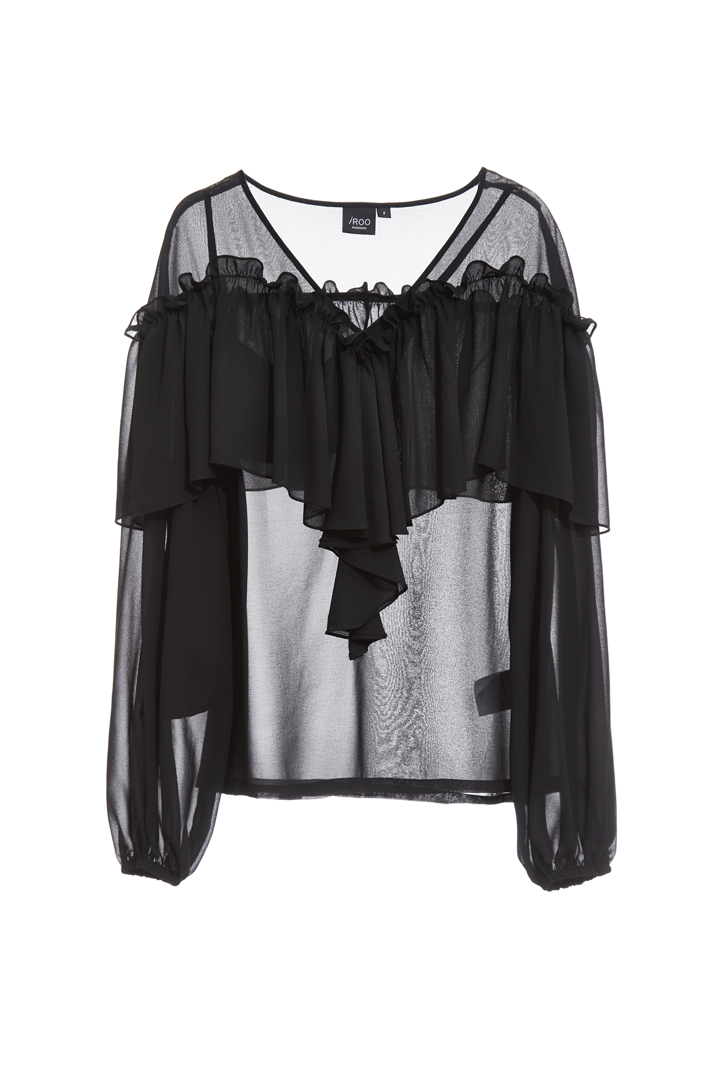 Ruffle Chiffon Long sleeve TopRuffle Chiffon Long sleeve Top,Tops,Under shirts,Season (SS) Look,Chiffon,black tops