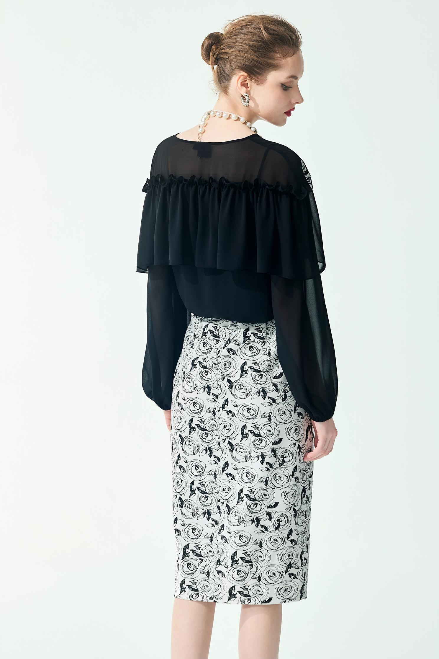 Ruffle Chiffon Long sleeve TopRuffle Chiffon Long sleeve Top,Tops,Under shirts,Season (SS) Look,Chiffon,black tops