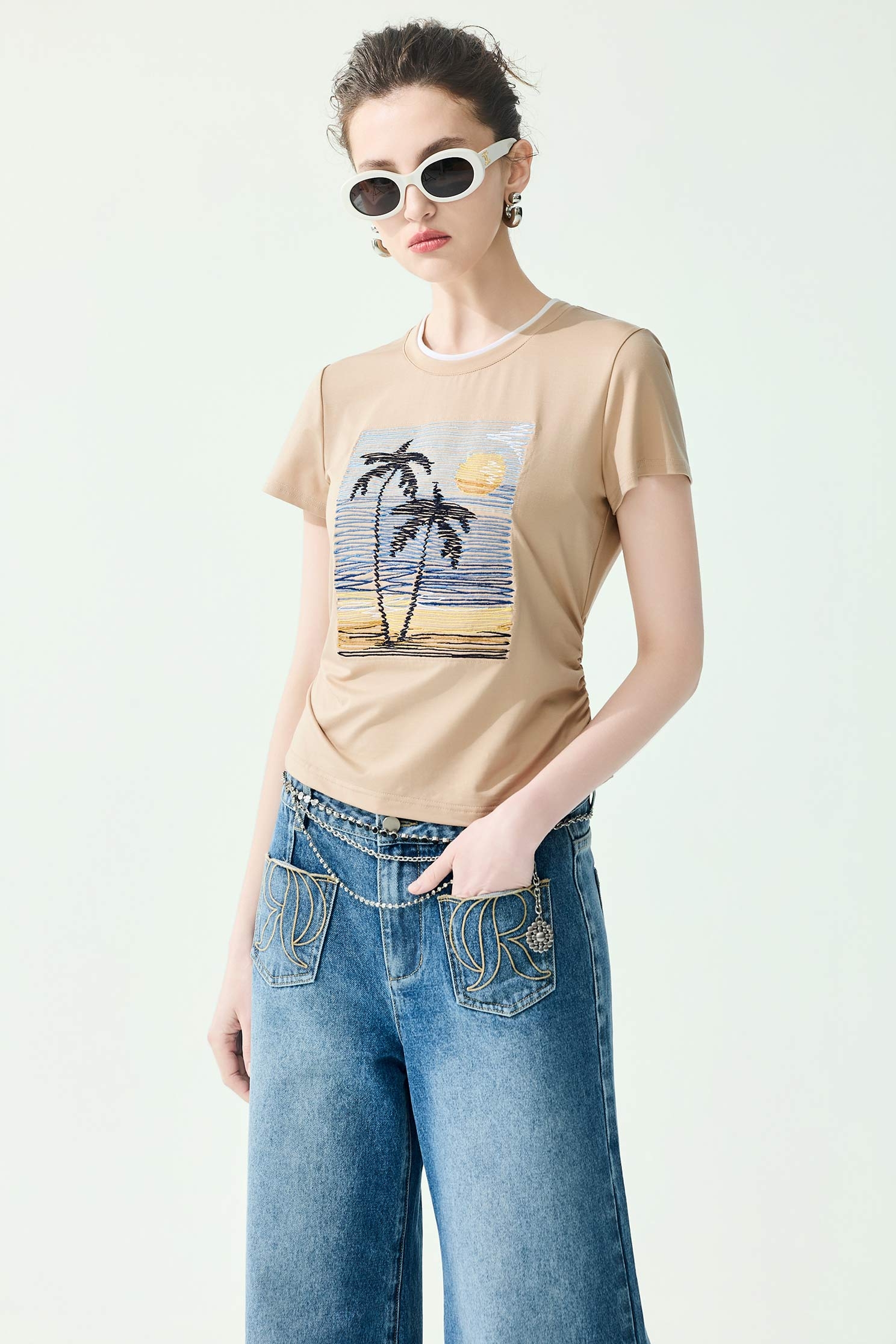 Front Graphic Khaki TeeFront Graphic Khaki Tee,Tops,Embroidered,Season (SS) Look