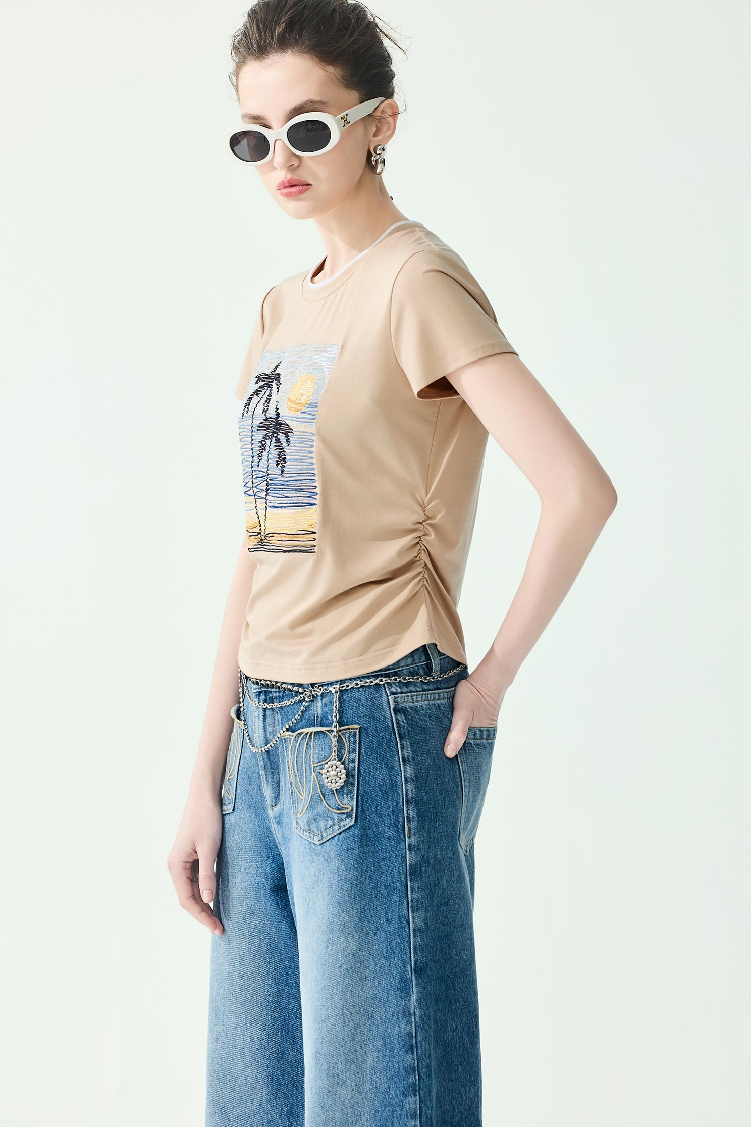 Front Graphic Khaki TeeFront Graphic Khaki Tee,Tops,Embroidered,Season (SS) Look