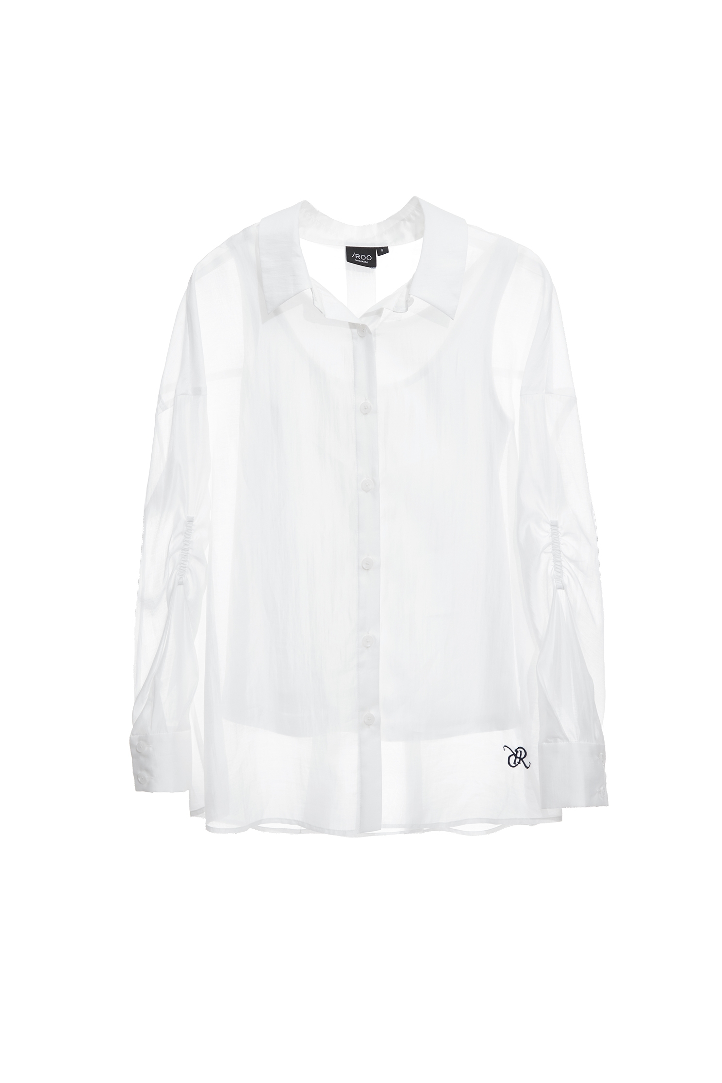 Shirring Sleeve Button Front BlouseShirring Sleeve Button Front Blouse,Tops,Under shirts,Embroidered,Season (SS) Look,White tops,Blouses