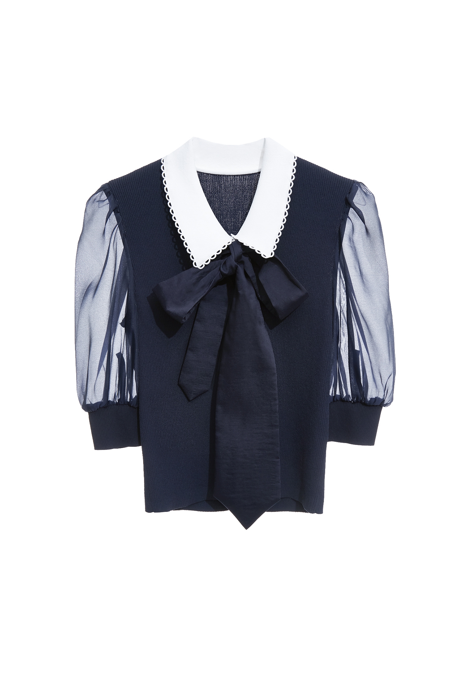 Contrast White Collar Navy Knit TopContrast White Collar Navy Knit Top,Tops,Season (SS) Look,bows,Knitted,Knitted tops