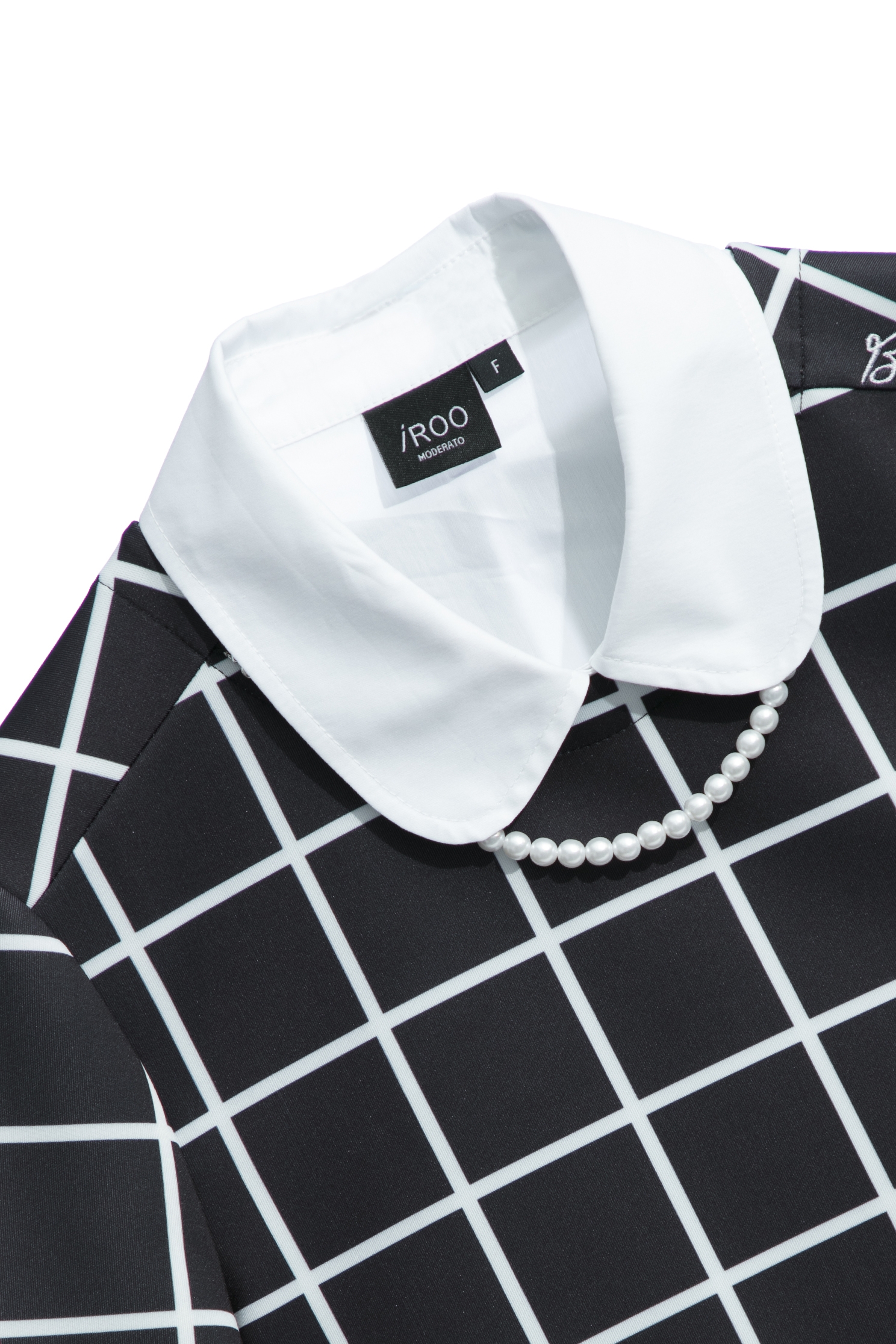 Long Sleeve Checkered Top With Detachable CollarLong Sleeve Checkered Top With Detachable Collar,Tops,pearl,Season (AW) Look,Embroidered,Blouses,Long sleeve tops,Necklaces