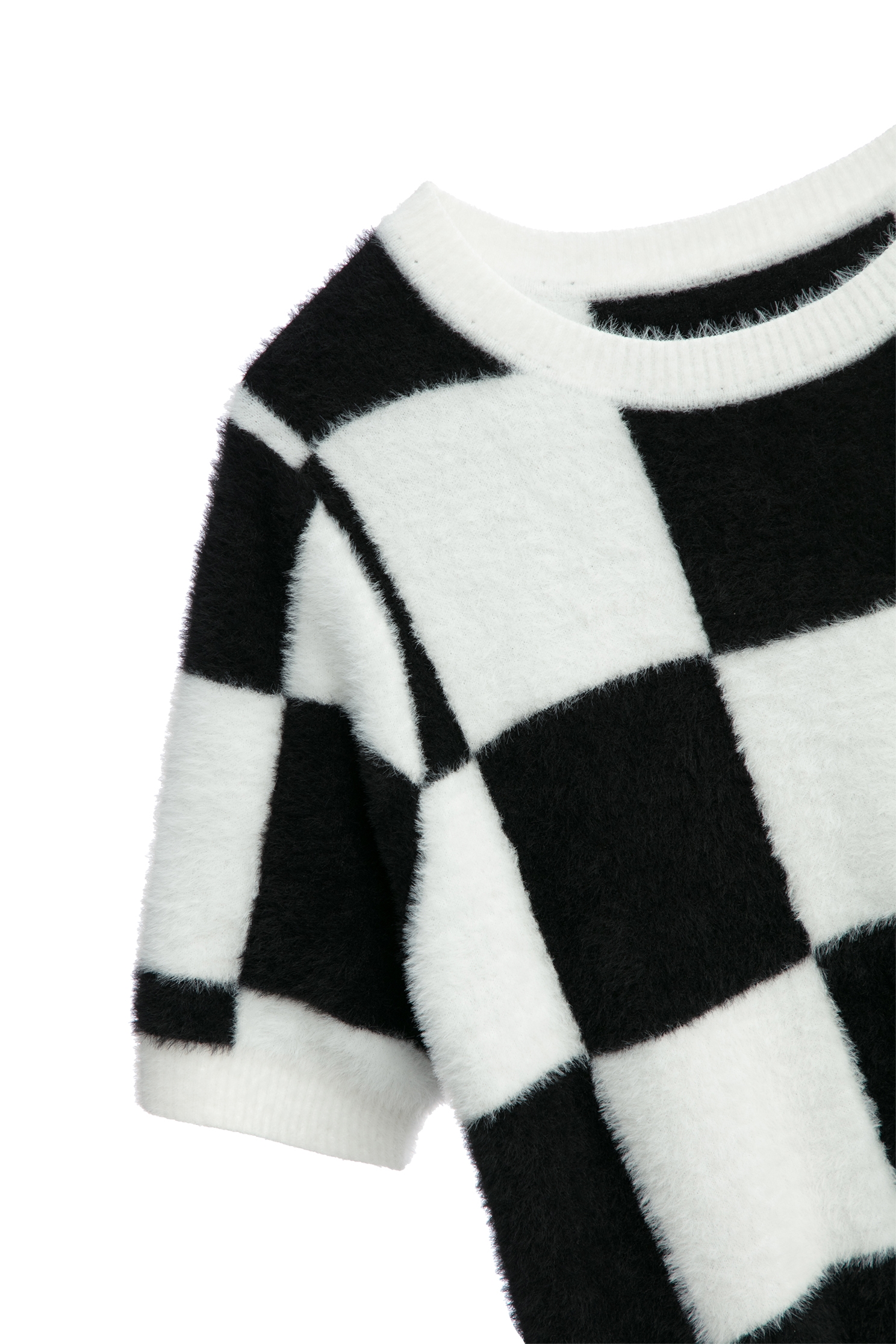 Black White Checkered Fuzzy TopBlack White Checkered Fuzzy Top,Tops,Season (AW) Look,Knitted,Knitted tops