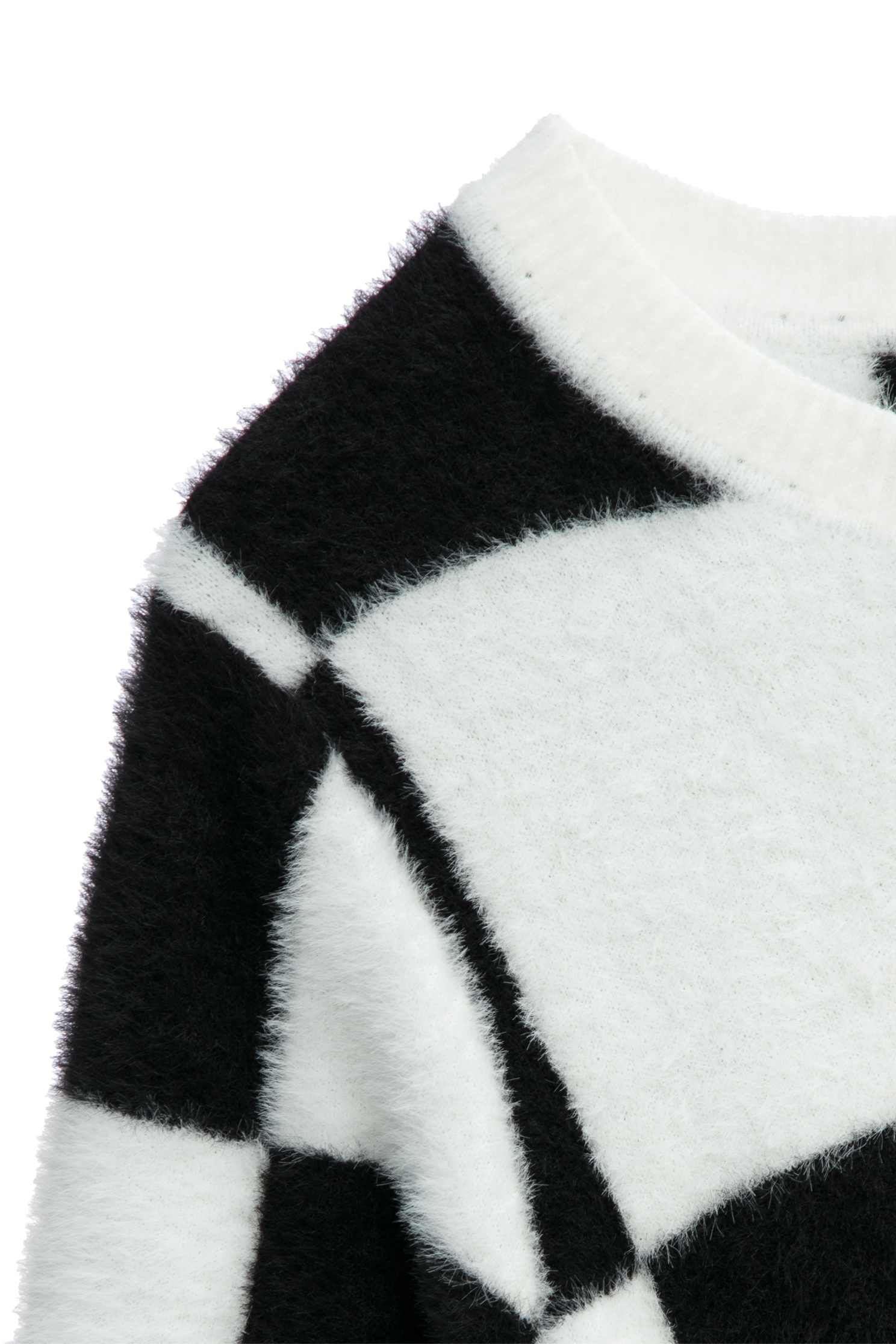 Black White Checkered Fuzzy TopBlack White Checkered Fuzzy Top,Tops,Season (AW) Look,Knitted,Knitted tops