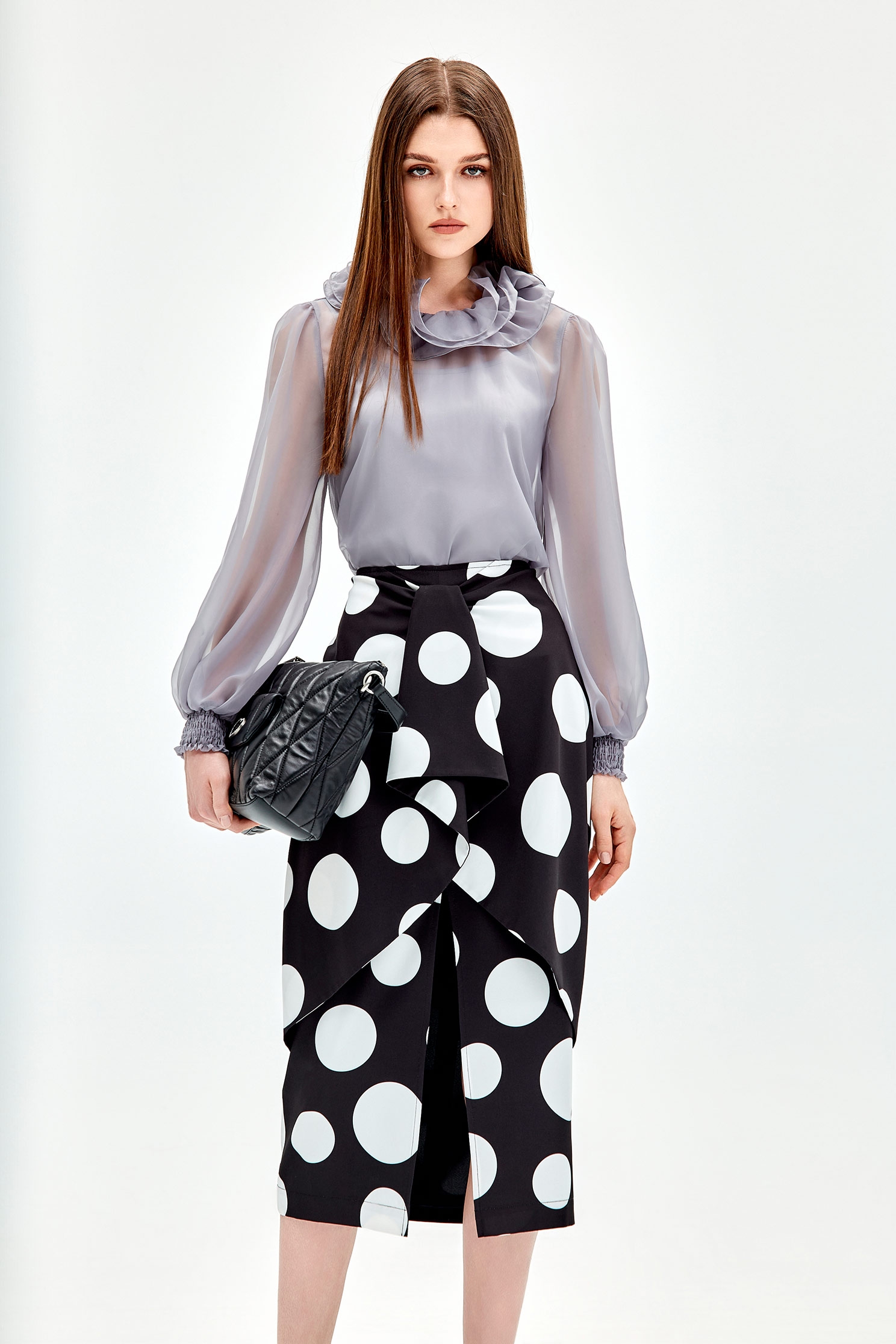 Ruffle Collar Grey Organza TopRuffle Collar Grey Organza Top,Tops,Season (AW) Look