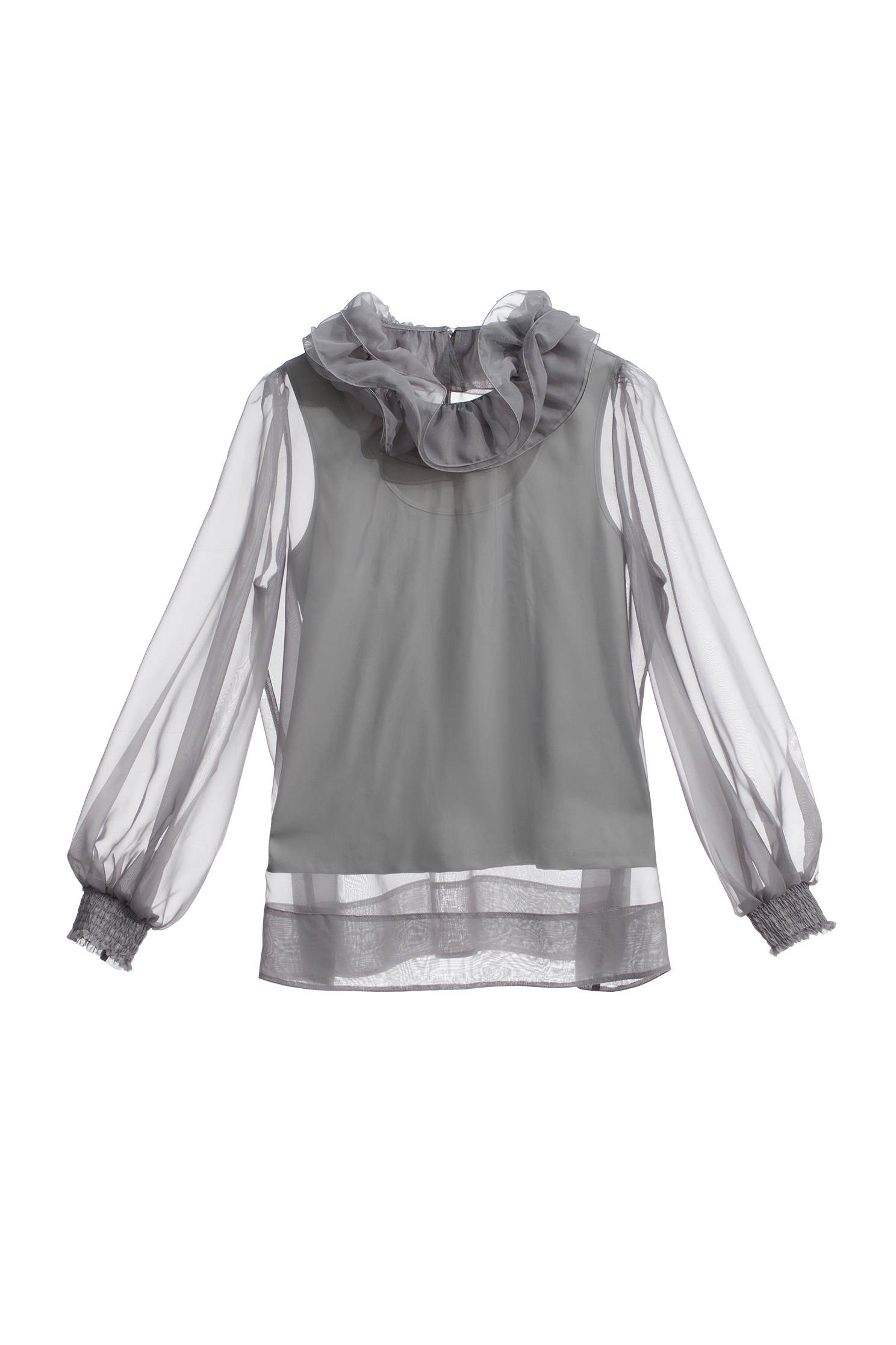 Ruffle Collar Grey Organza TopRuffle Collar Grey Organza Top,Tops,Season (AW) Look