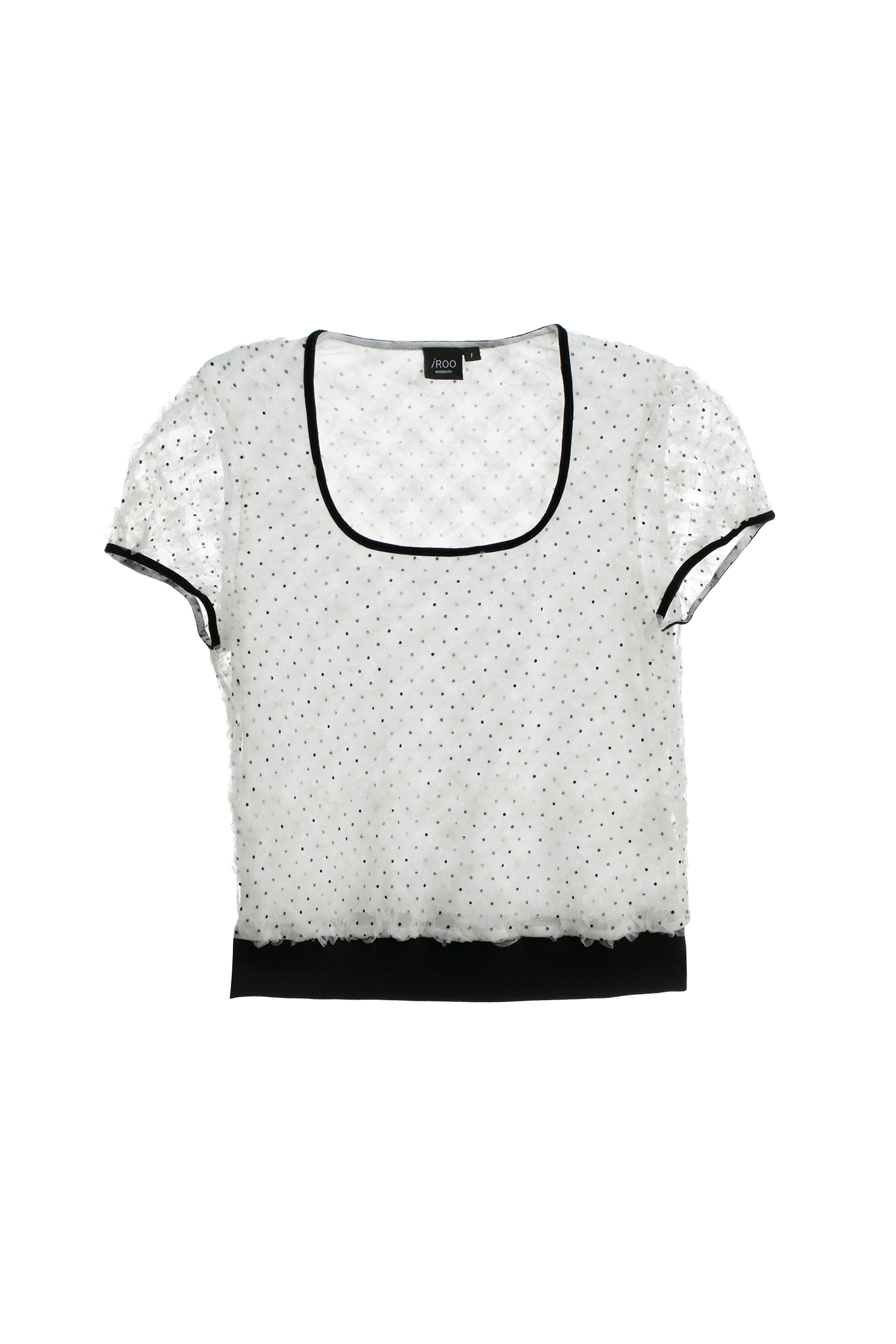 Ruffle Mesh Top With Contrast RibRuffle Mesh Top With Contrast Rib,Tops,Season (AW) Look,Back To Classic,Back To B/W