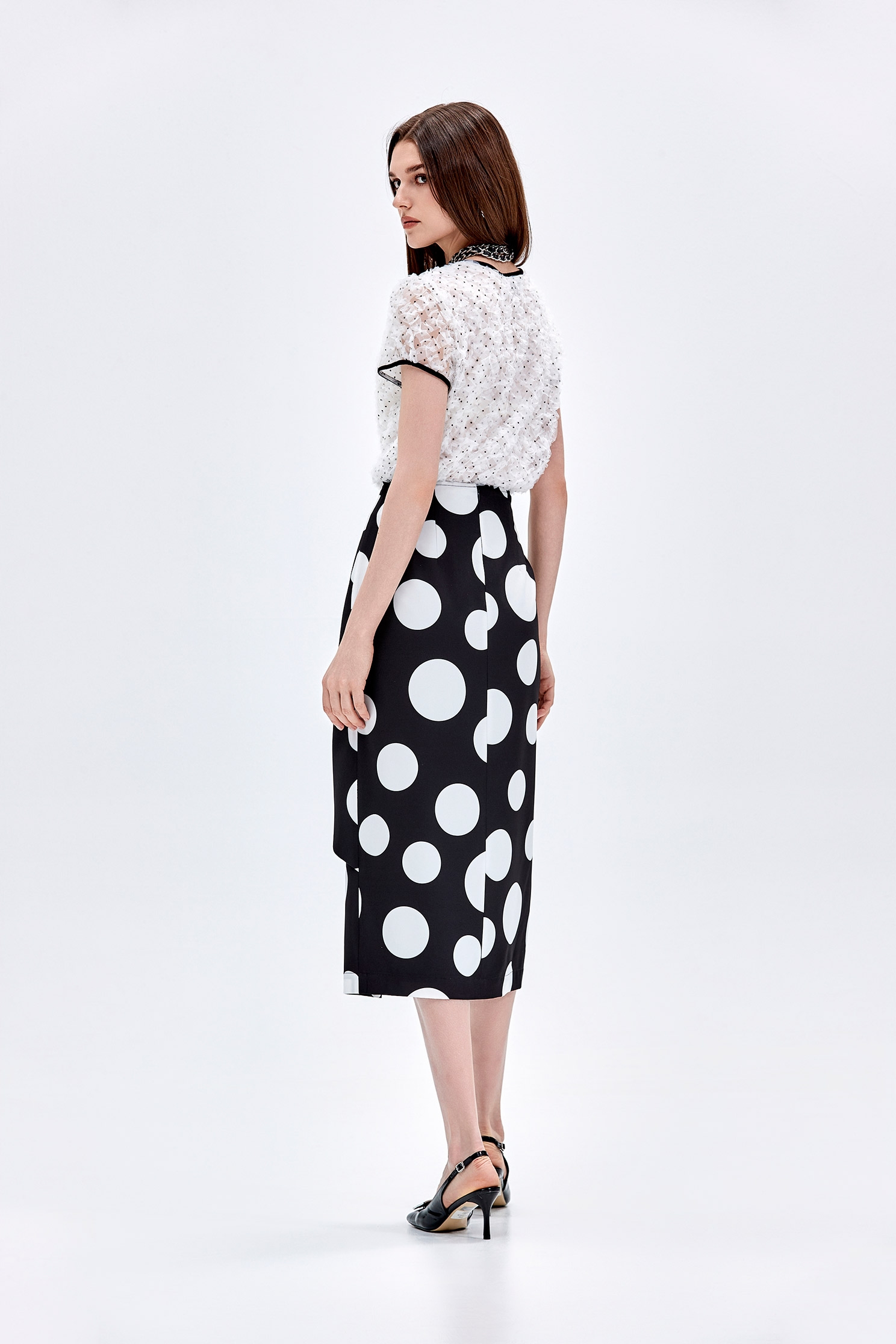 Ruffle Mesh Top With Contrast RibRuffle Mesh Top With Contrast Rib,Tops,Season (AW) Look,Back To Classic,Back To B/W