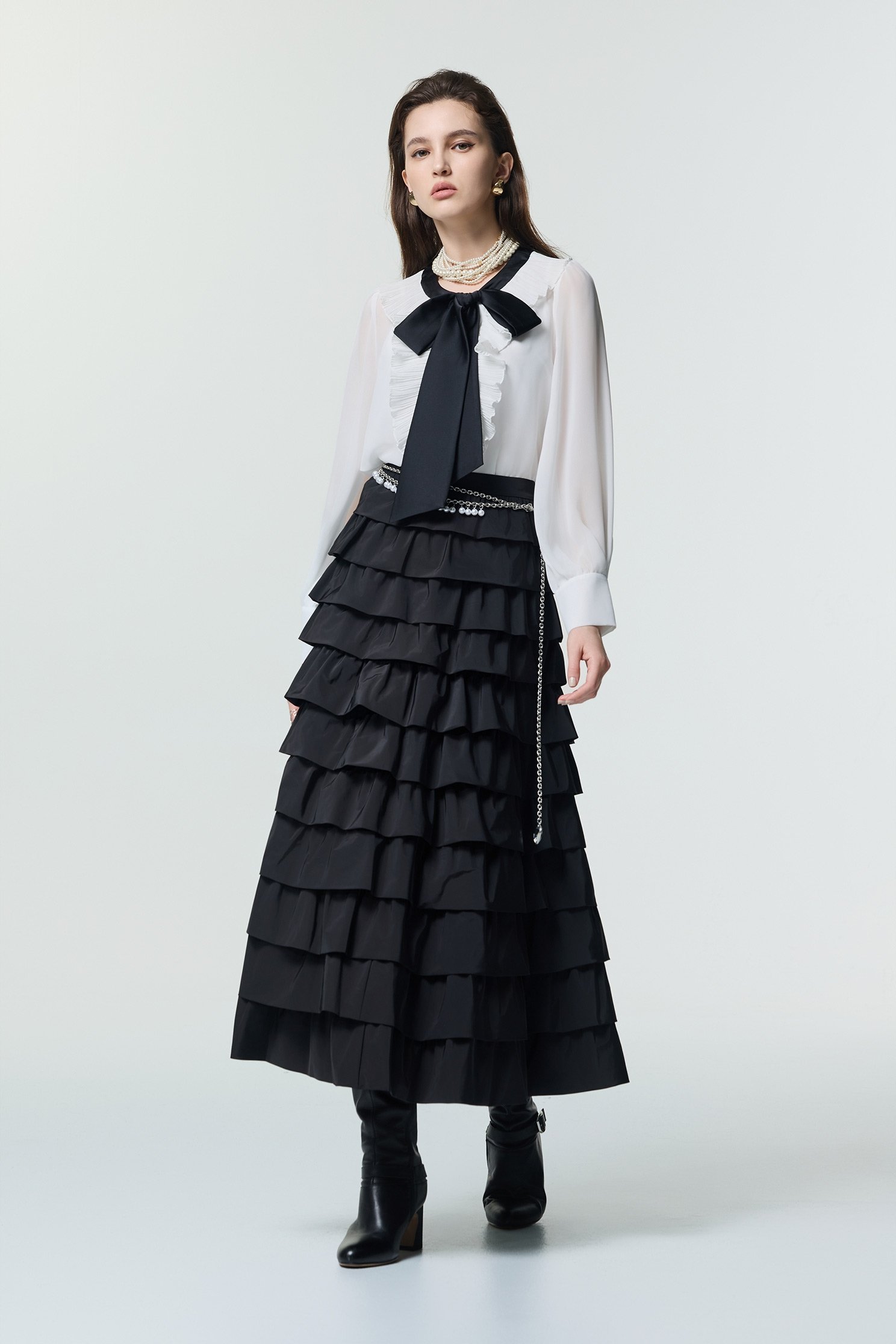 Pleated Ruffle Detail Blouse With Contrast Bow DetailPleated Ruffle Detail Blouse With Contrast Bow Detail,Tops,Under shirts,Season (AW) Look,sleeveless tops,Chiffon