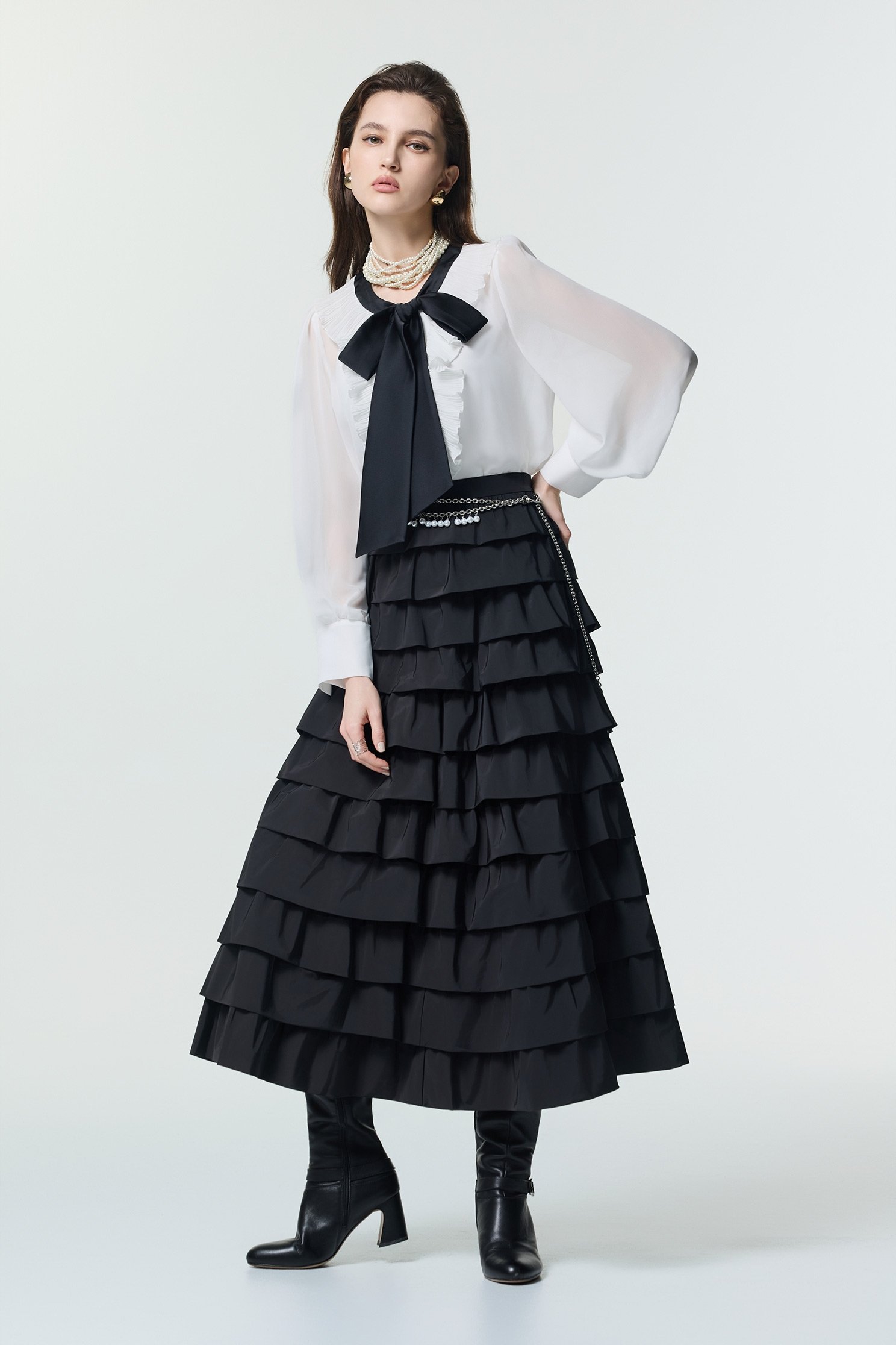 Pleated Ruffle Detail Blouse With Contrast Bow DetailPleated Ruffle Detail Blouse With Contrast Bow Detail,Tops,Under shirts,Season (AW) Look,sleeveless tops,Chiffon