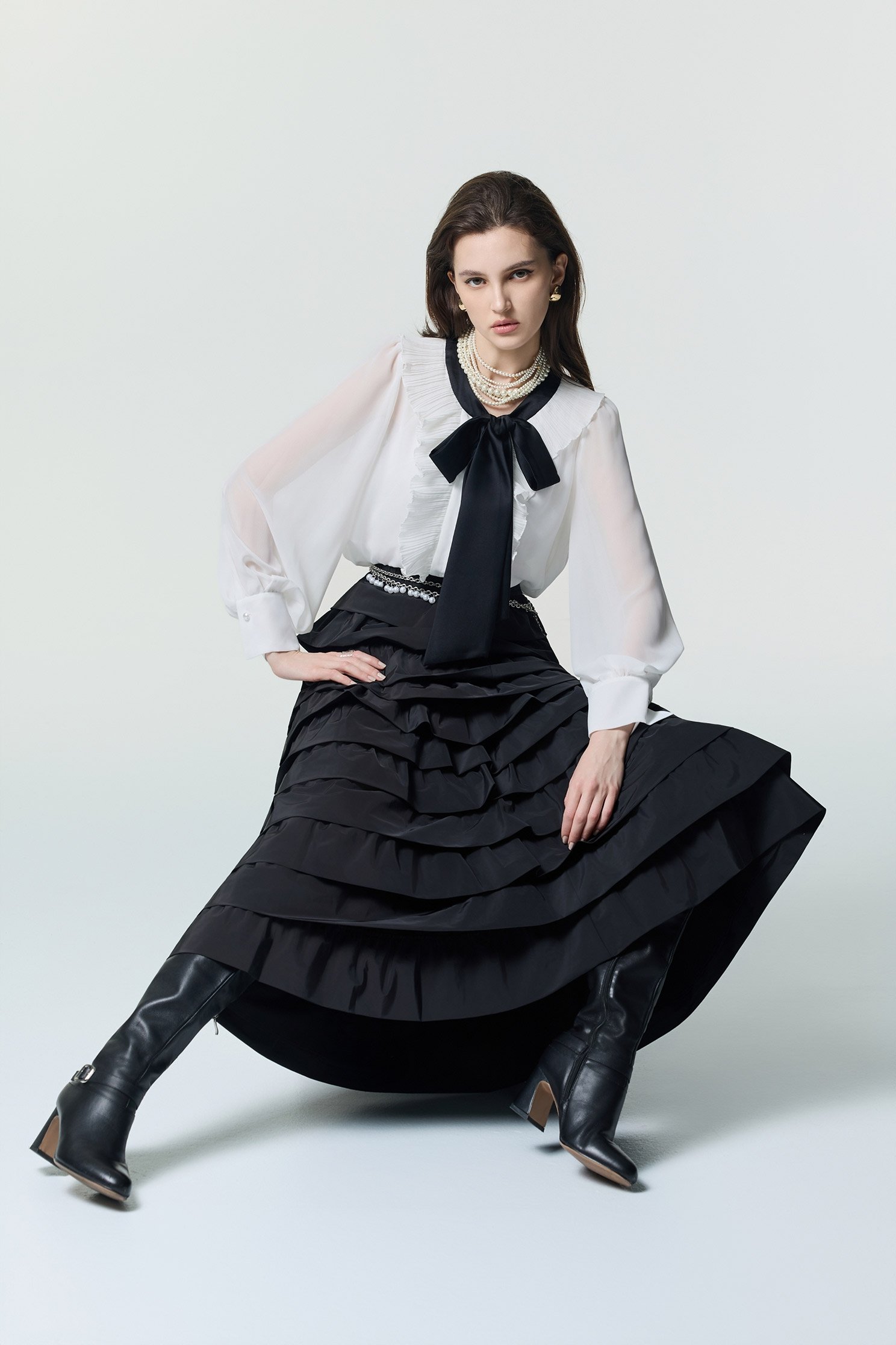 Pleated Ruffle Detail Blouse With Contrast Bow DetailPleated Ruffle Detail Blouse With Contrast Bow Detail,Tops,Under shirts,Season (AW) Look,sleeveless tops,Chiffon